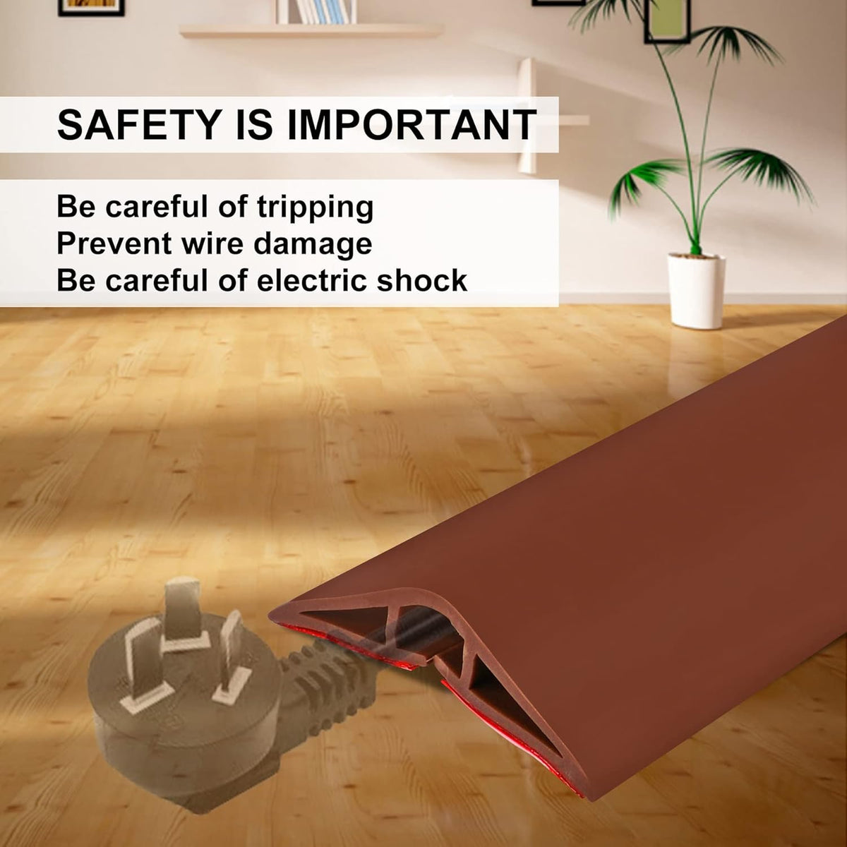 20Ft Floor Cord Cover Brown Silicone Cable Protector Easy to Install Wire Organizer and Hider for Home, Office, Garage (Brown-6m)