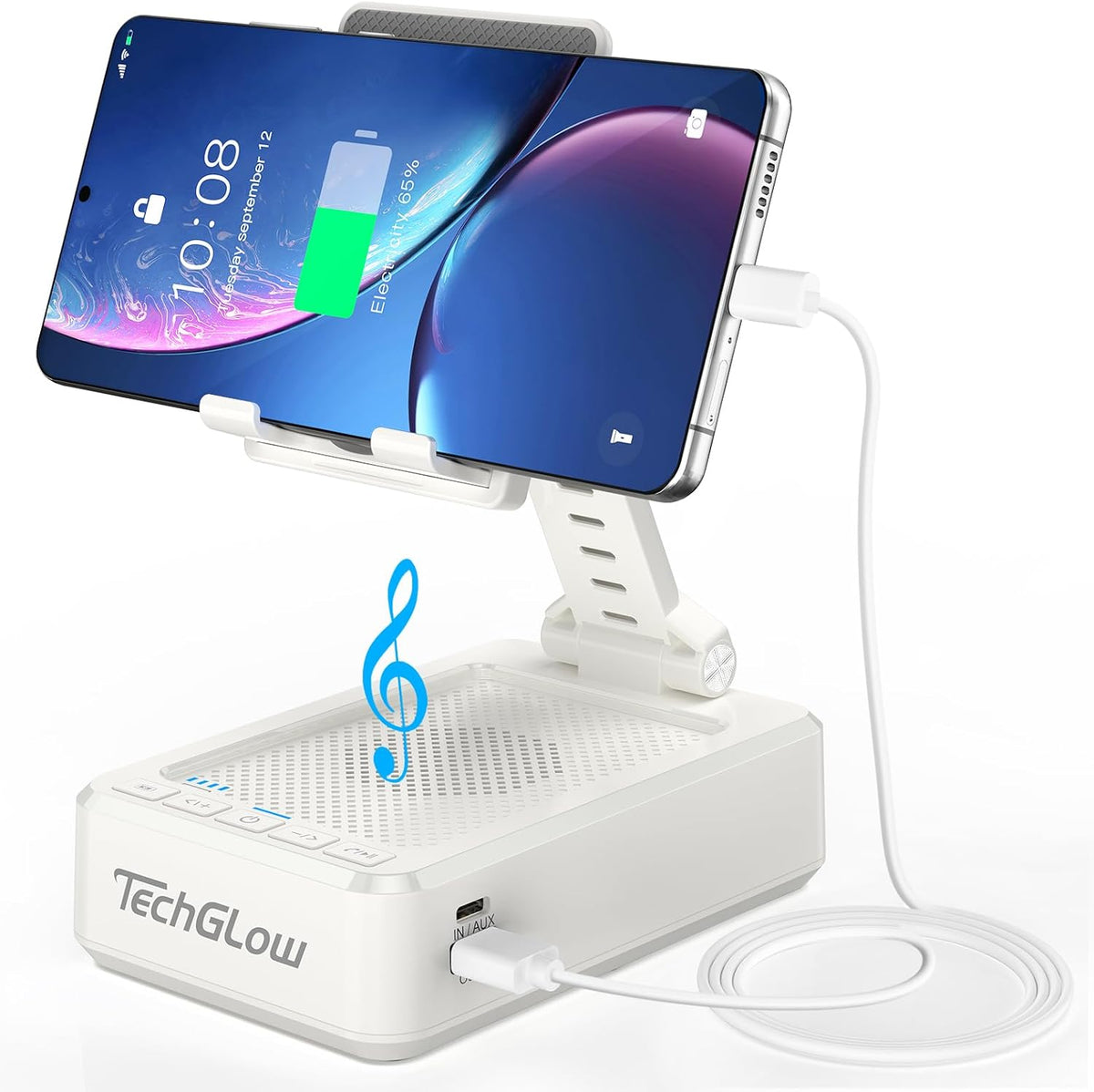 TechGlow Foldable Cellphone Stand with Bluetooth Speaker and Power Bank Birthday Gifts for Men Women Mother Father Brother Sister Teens Cool Tech Gadgets-White