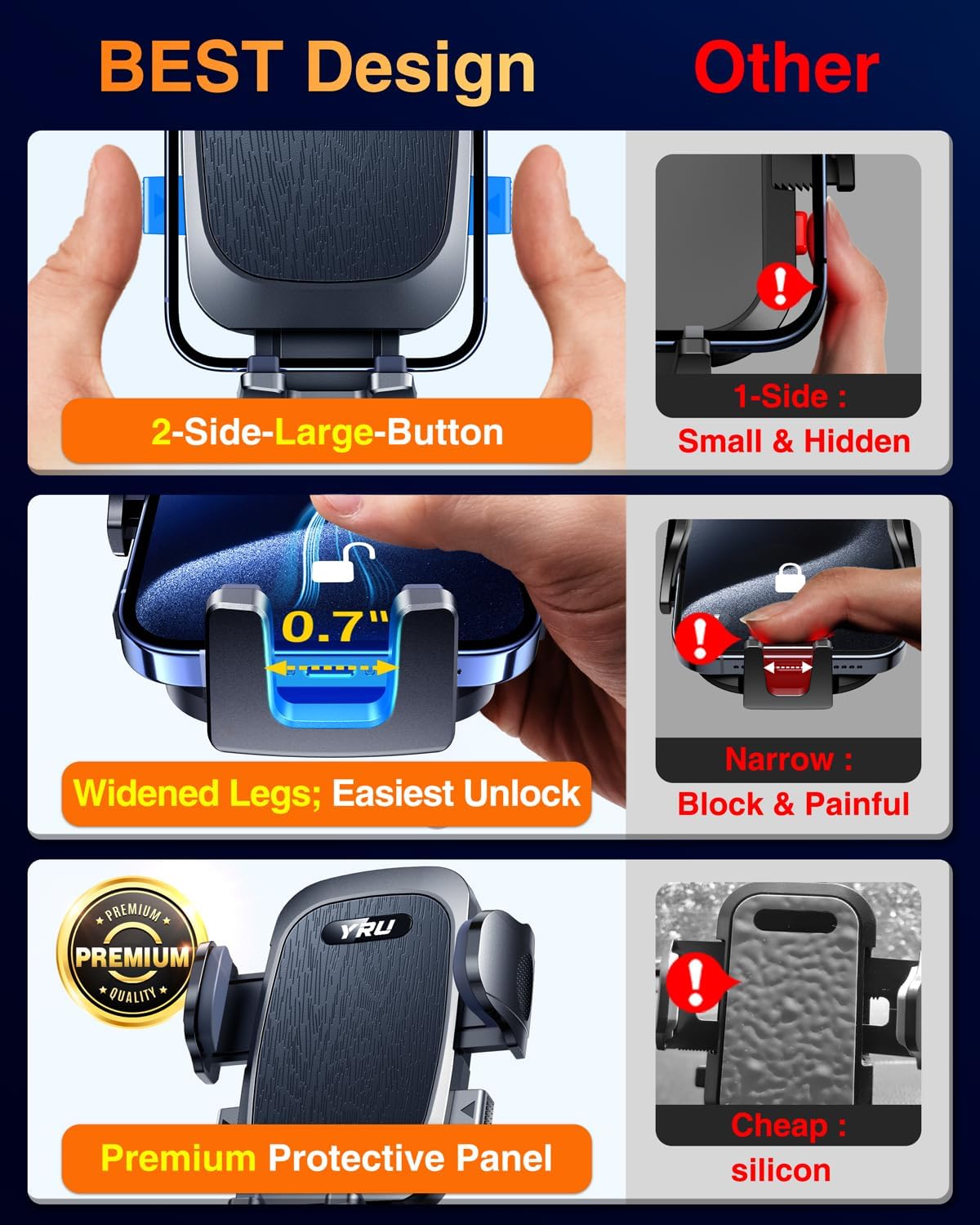 【2025 Military-Grade】Phone Holders for Your Car【Upgraded 90+LBS Strongest Suction & Clip】Cell Phone Mount Dashboard Windshield Vent Truck Automobile Cradle for iPhone 16 Pro Max 15 14 13 Android,Black