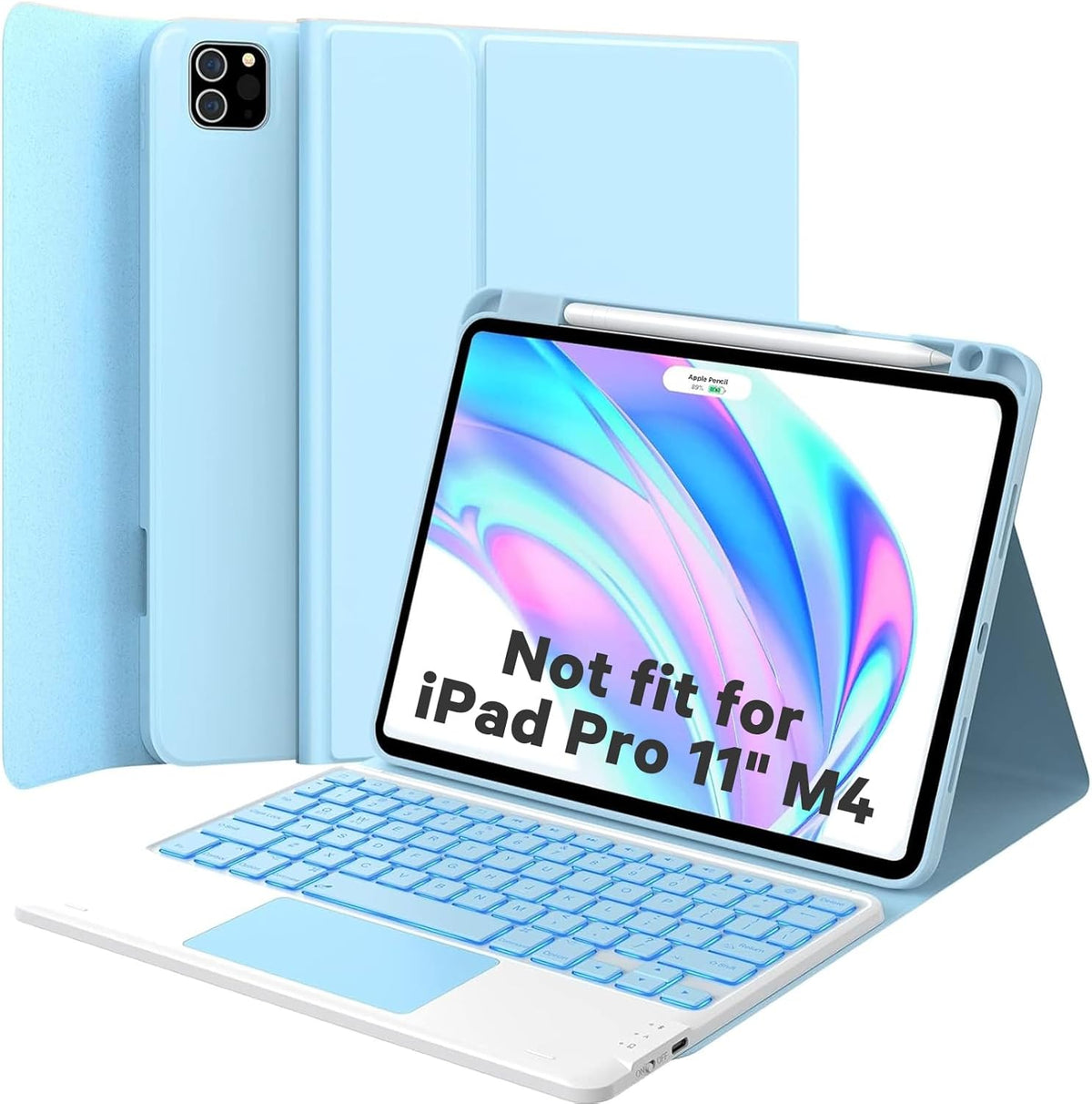 GreenLaw for iPad Air 11 inch case with Keyboard (M3/M2) 2025/2024, for iPad Pro 11 (4th/3rd/2nd/1st Gen) & iPad Air 5th/4th Gen, 7-Color Backlit, Smart Touchpad, 2 Device Connection, Light Blue
