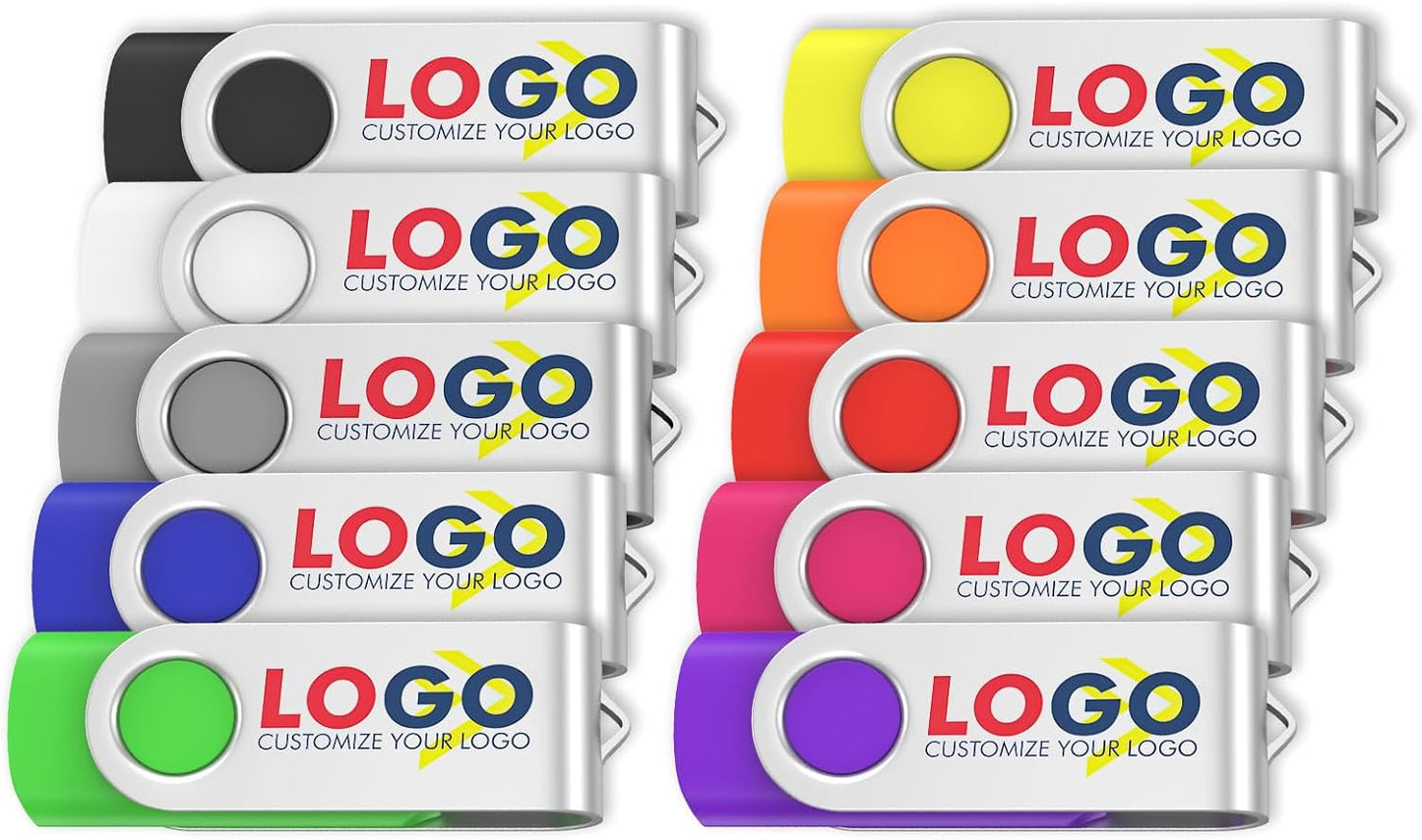 ABLAZE Personalized USB 128GB Flash Drive 10 Pack, USB 2.0 Custom Thumb Drives Personalized Pendrive Memory Stick (Mixcolors)