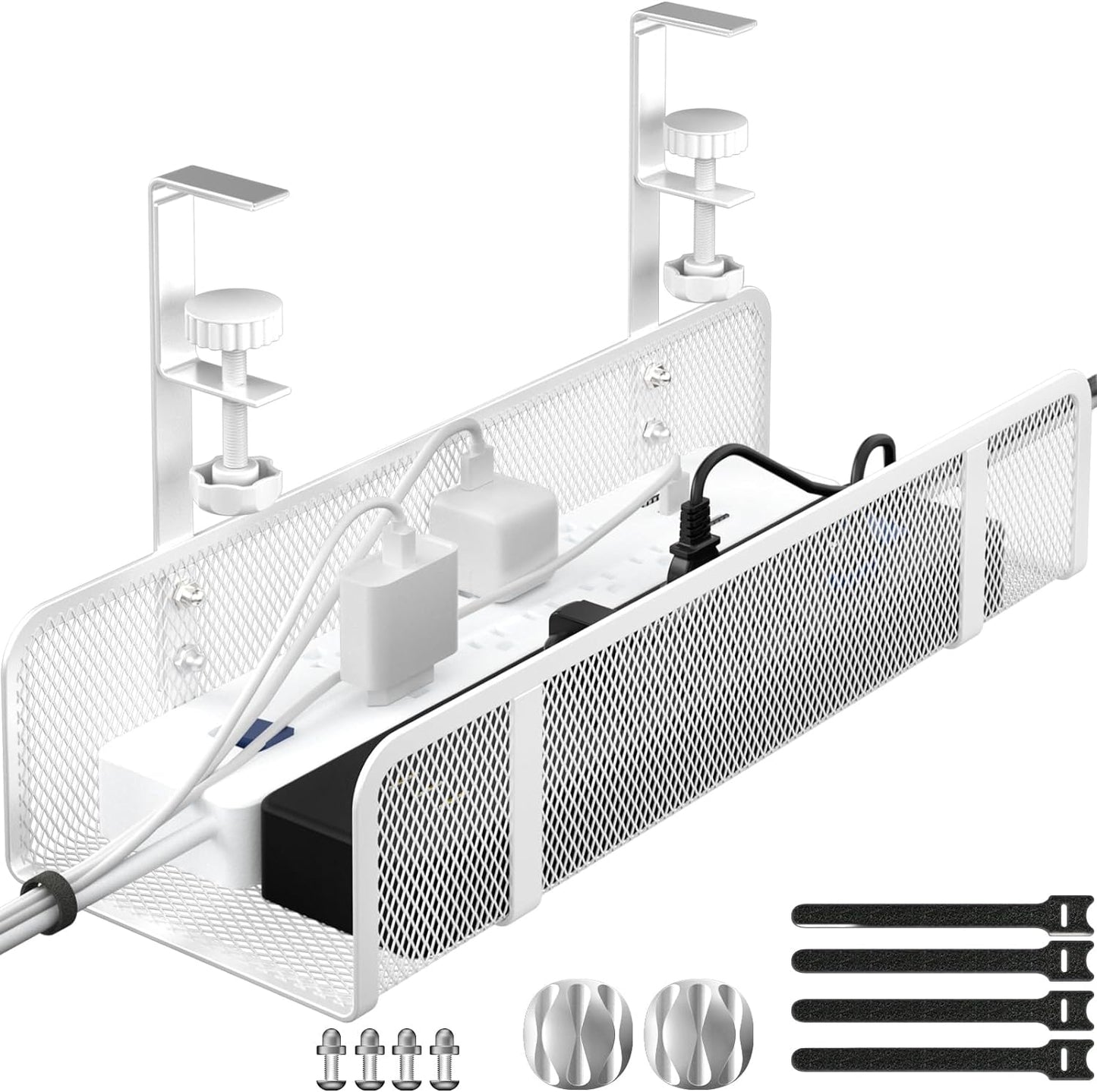 Under Desk Cable Management Tray, Wire Management Desk Cable Organizer Cable Management Box, Cord Organizer Storage for Office