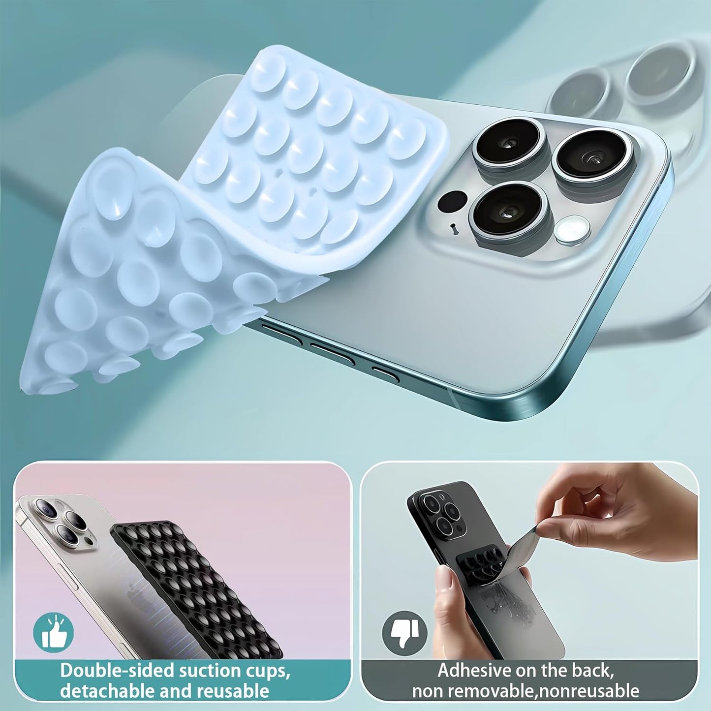 Silicone Double-Sided Suction Phone Grip Detachable Mount - Car Dashboard/Shower Phone Holder, Hands-Free For Selfies & Videos, TikTok, ASMR, Yoga - iphone & Android Compatible (White, Small)