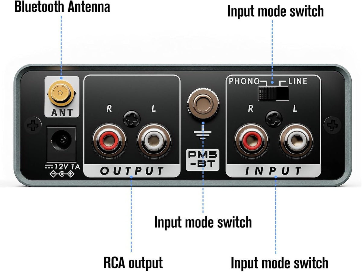 Bluetooth Phono Turntable Preamp, Phonograph Preamplifier with RCA Input, RCA/Bluetooth Output, Phono Preamp for Vinyl Record Player with Phono and Line Level Output Switch Audio Receiver