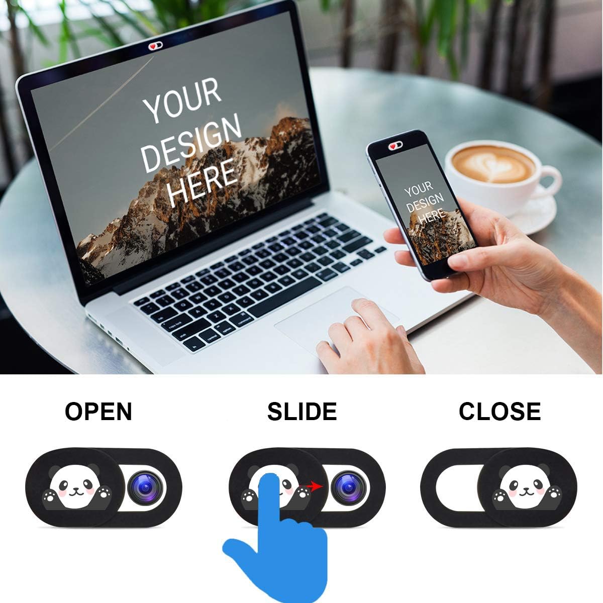 Laptop Camera Cover Slide 3 Pack Ultra Thin Slide Laptop Camera Cover for Echo Show, Computer, Tablet, Chromebook, PC - Panda