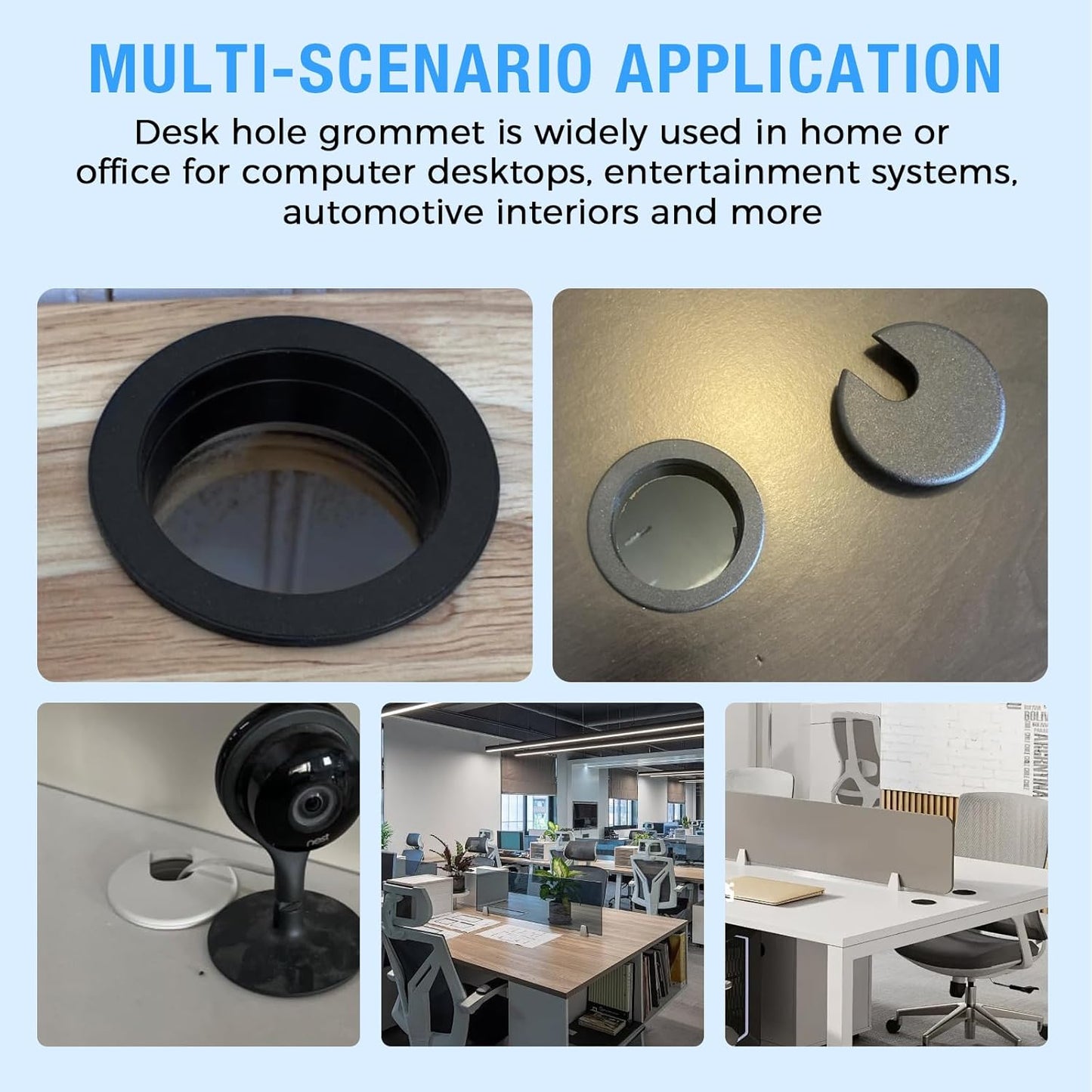 Desk Grommet 1-1/2" (38 mm), Desk Cord Hole Cover, Cable Grommet ABS Plastic, Desk Hole Grommet for Office and Home Table Cable, Detachable Cable Cord Organizer (Black 2 Pcs)