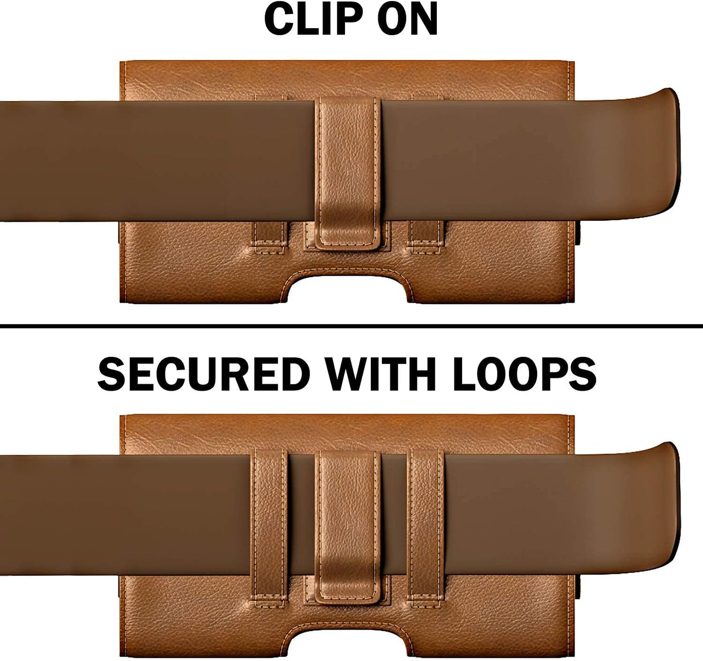 PiTau Holster for iPhone SE 8 7 6 6s, Cell Phone Belt Holder with Clip for Men, Fits Smartphone with Case On, Cellphone Cover with ID Card Pouch, Brown- Small