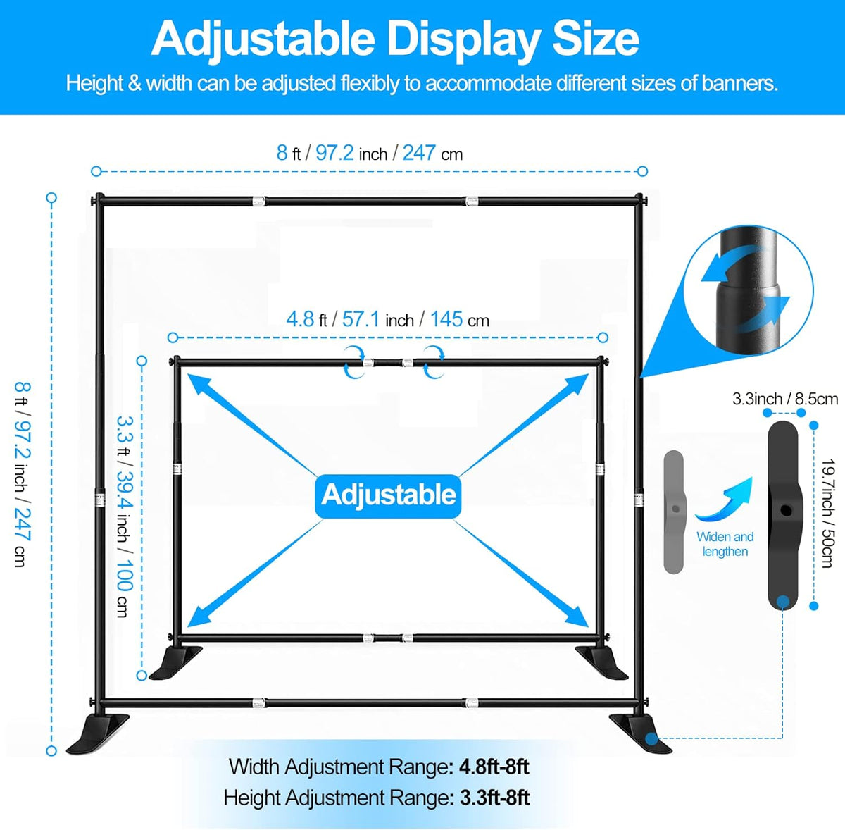FUDESY 8x8 ft Backdrop Banner Stand, Heavy Duty Adjustable Background Stand Kit with Carrying Bag, Step and Repeat Photography Frame Stand for Trade Show Display Photo Booth Parties