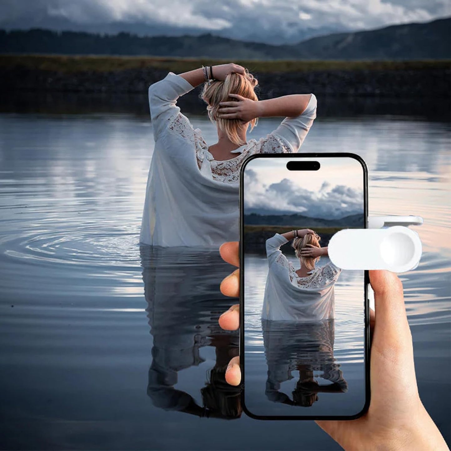 Mirror Effect Lens - Capture Stunning Reflections Instantly, Mirror for Phone to Use Back, Smartphone Camera Mirror Reflection Clip Kit, Reflection Mirror for Outdoor Travel Photography (Black+White)