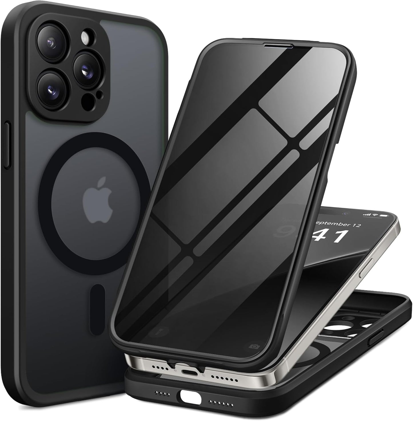 BERFY Magnetic for iPhone 14 Pro Max Case, Compatible with MagSafe,Built-in Privacy Screen Protector and Upgraded Camera Protection,Anti-Spy Full Body Shockproof Phone Case for 14 Pro Max,Matte Black