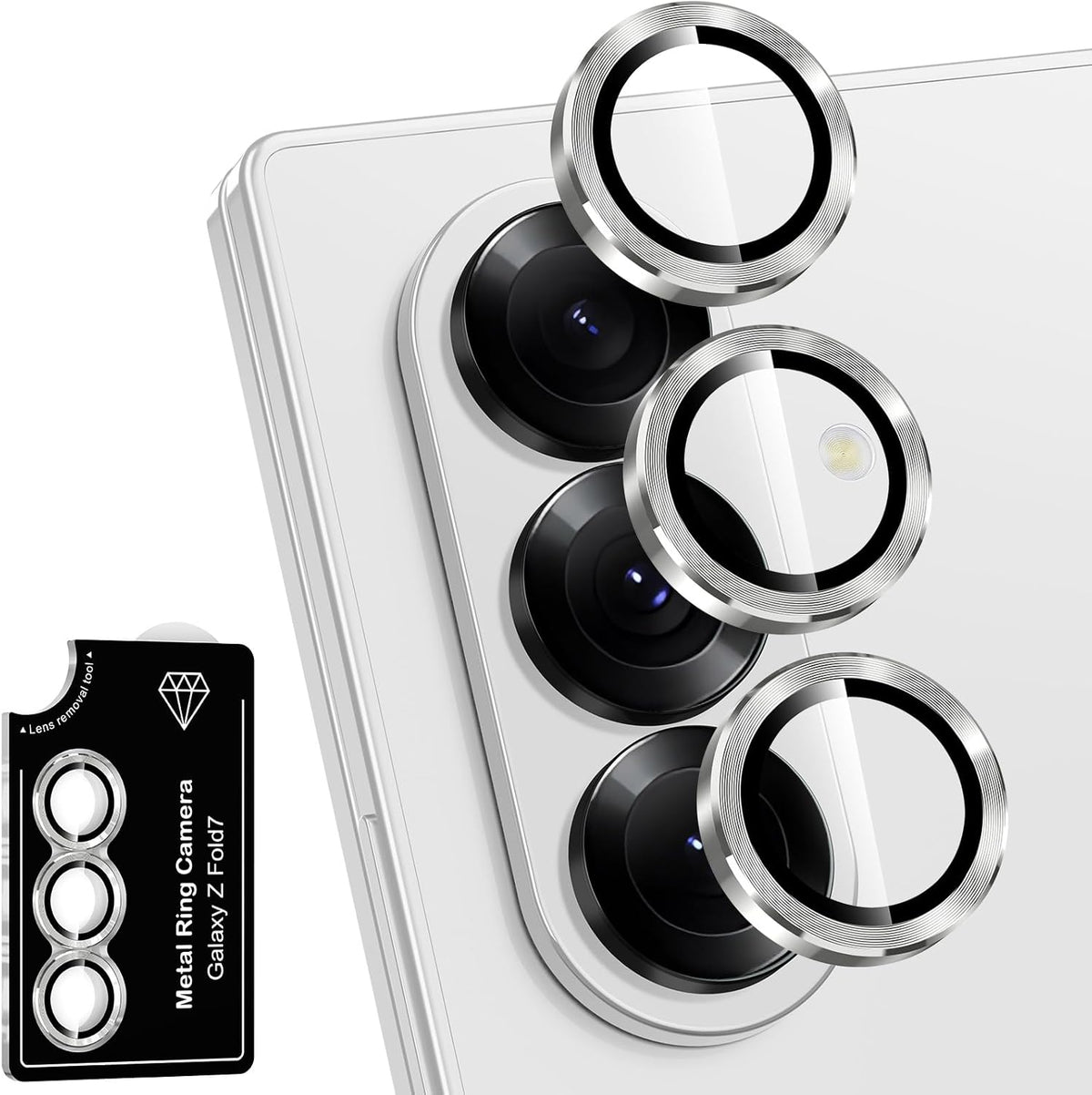 for Samsung Galaxy Z Fold 7 Camera Lens Protector, Individual Metal Ring Tempered Glass Lens Cover, [Strong Adsorption] Scratch Resistant Ultra-Thin HD Clear Lens Cover, 1 Set-Gray