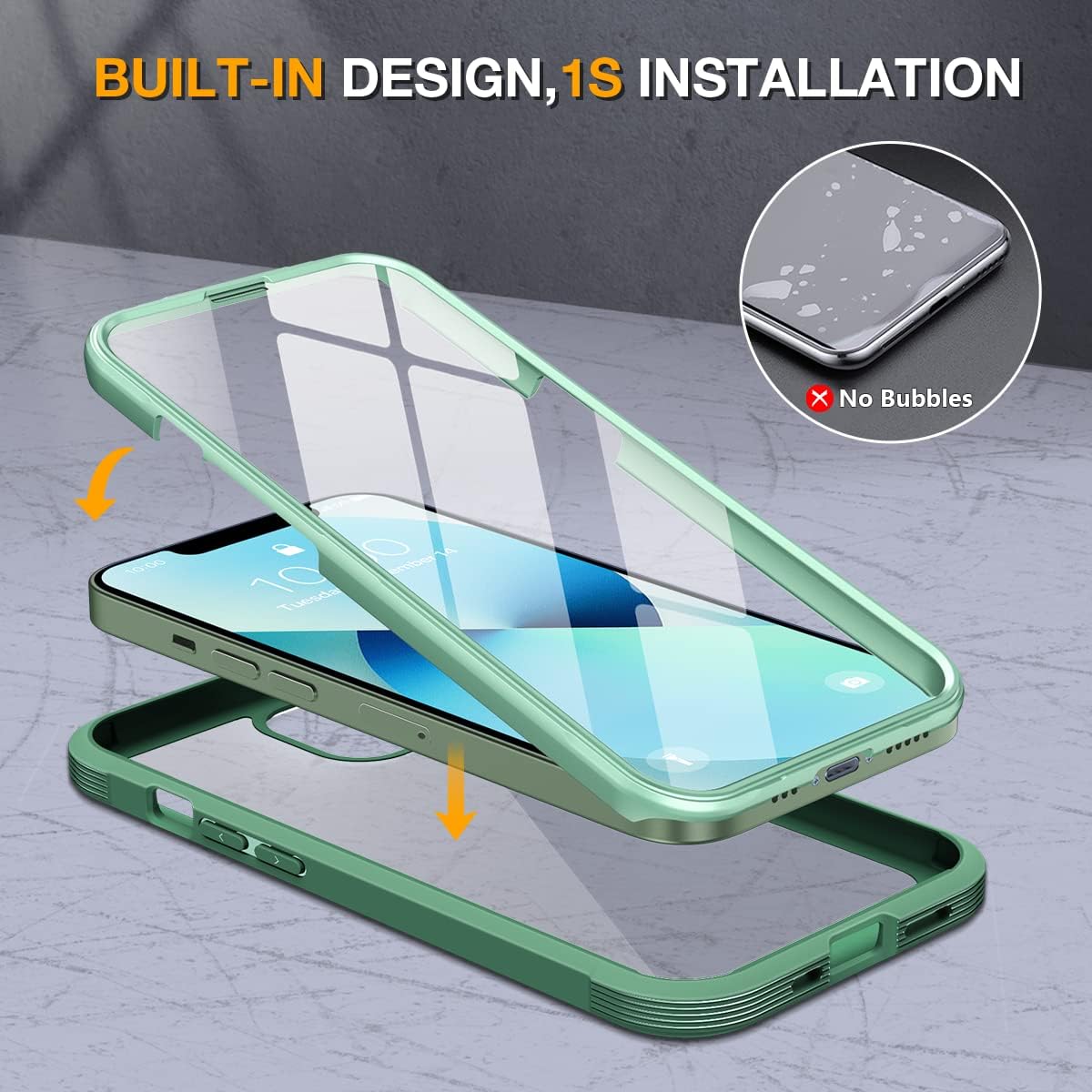 Miracase Compatible with iPhone 13 case 6.1 inch, 2023 New Full-Body Glass Clear Case Bumper Case with Built-in 9H Tempered Glass Screen Protector for iPhone 13, Acacia Green