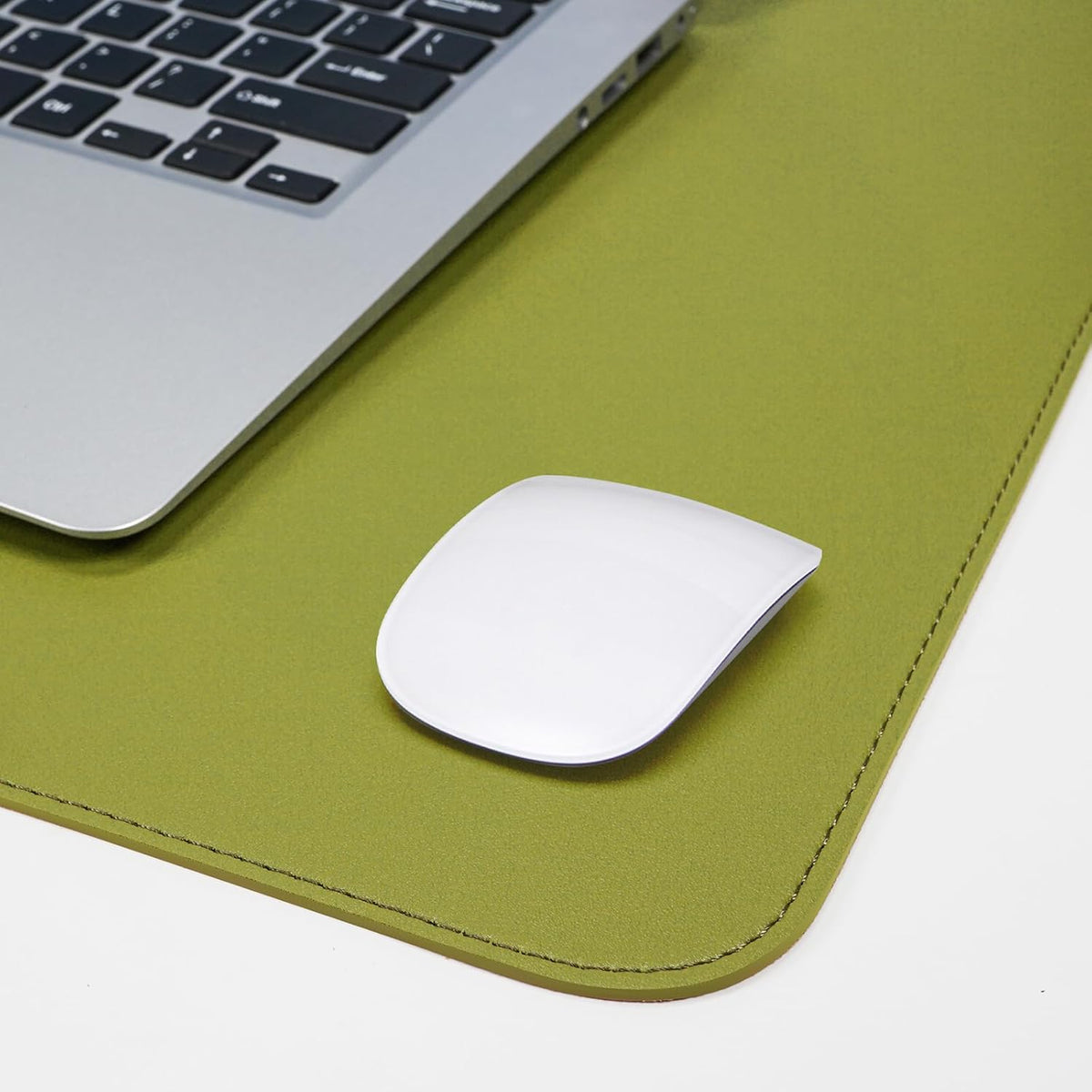 Leather Desk pad Protector, Large Desk mat with Natural Cork & PU Leather,Mouse pad,Non-Slip Office Desk Mat,Waterproof Desk Writing Pad for Office and Home (47in*17in, Olive Green)