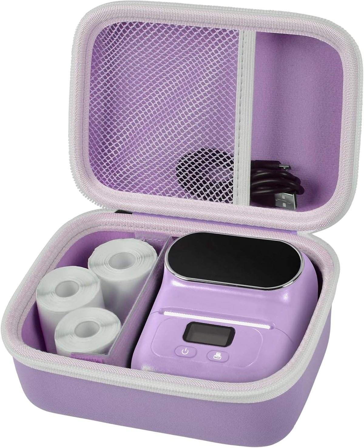 Case Compatible with Phomemo M110 Label Maker - Portable Mini Bluetooth Thermal Label Maker Carrying Storage Bag for Printer Labels, USB Cable and Accessories Black (Box Only)-Purple