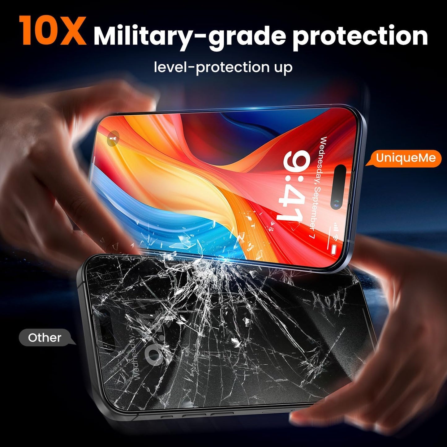 UniqueMe for iPhone 13 Screen Protector - [Military Grade Shatterproof & 9H+ Hardness] Screen Protector 13 Tempered Glass Full Coverage Protection, Easy Installation, 2 Packs