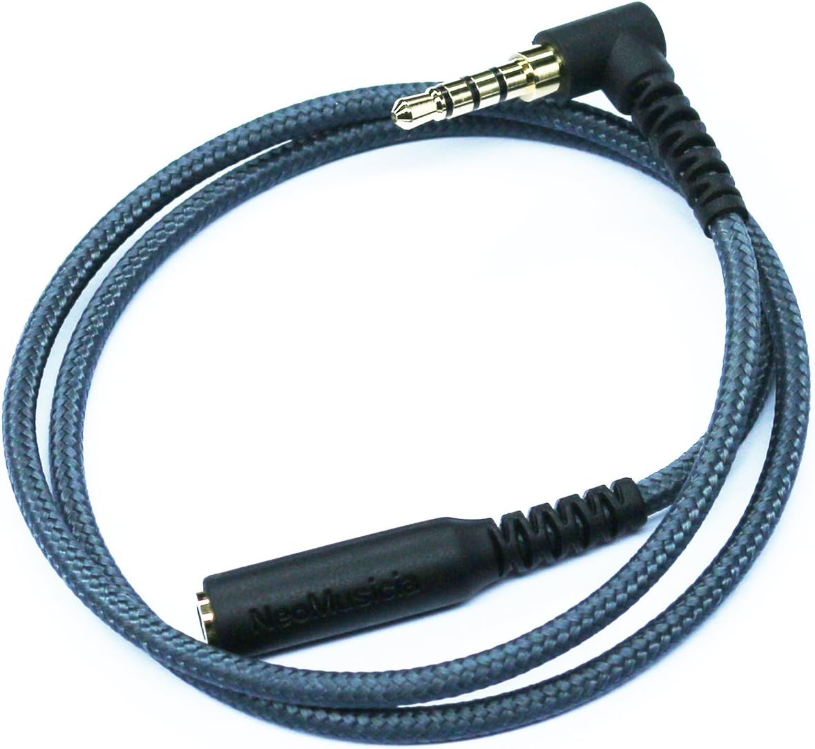 50cm(1.5ft) Right Angle 4 Pole 3.5mm 1/8 inch Male to 4 Pole 3.5mm 1/8 inch Female Stereo Audio Headphone Earphone Extension Cable Adapter Cord Tangle-Free Braided Wire
