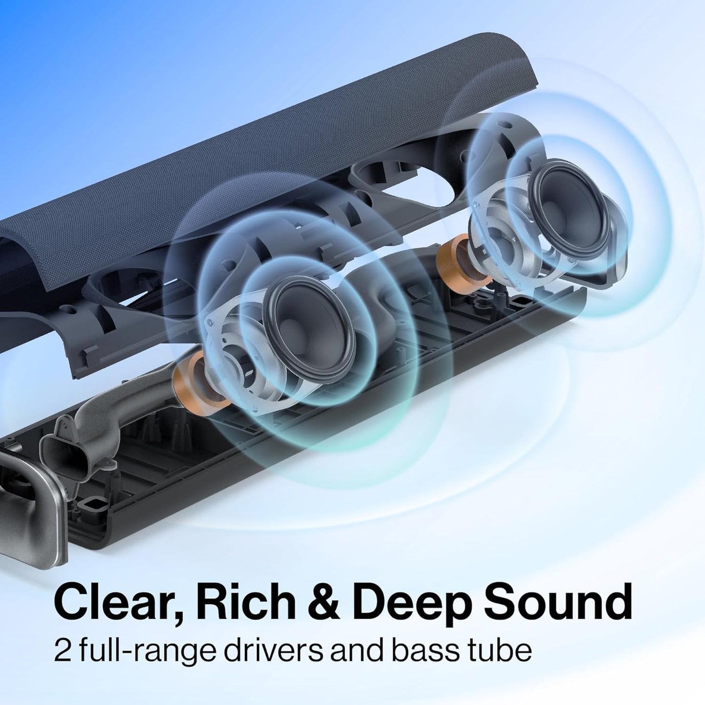 OXS Thunder Lite PC Gaming Soundbar, Sound Bars for TV with Virtual Surround Sound, 2 Full-Range Drivers, Bass Tube, Compact Design, HDMI/AUX/Optical Compatible, Bluetooth 5.0 Wireless Connection