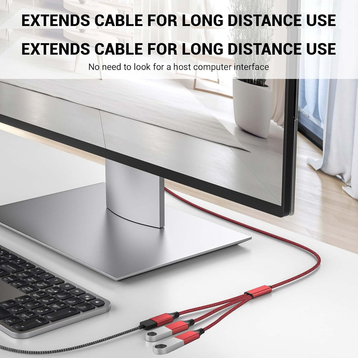 3.3FT USB Splitter 3 in 1 Out, A Male to 3 Female Extension Cable, USB Y Splitter Support Charging and Data Transfer for TV/PC/Laptop/MacBook/Keyboard/ PS4/ PS5/ Flash Drive/LED Etc.(Red)