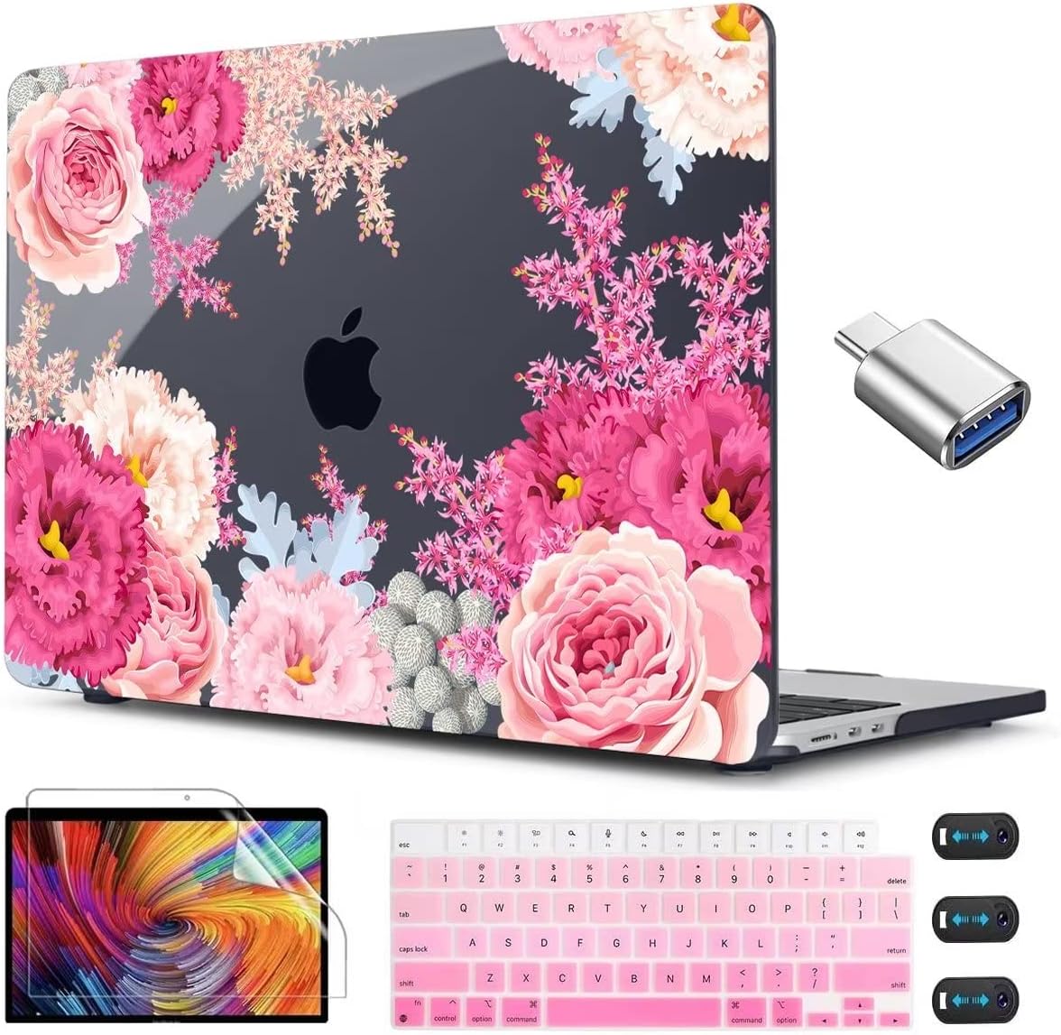 CISSOOK Laptop Cover, Hard Shell Case with Keyboard Cover for MacBook Air 13.6 inch M3 A3113 & M2 A2681, Gorgeous Flowers