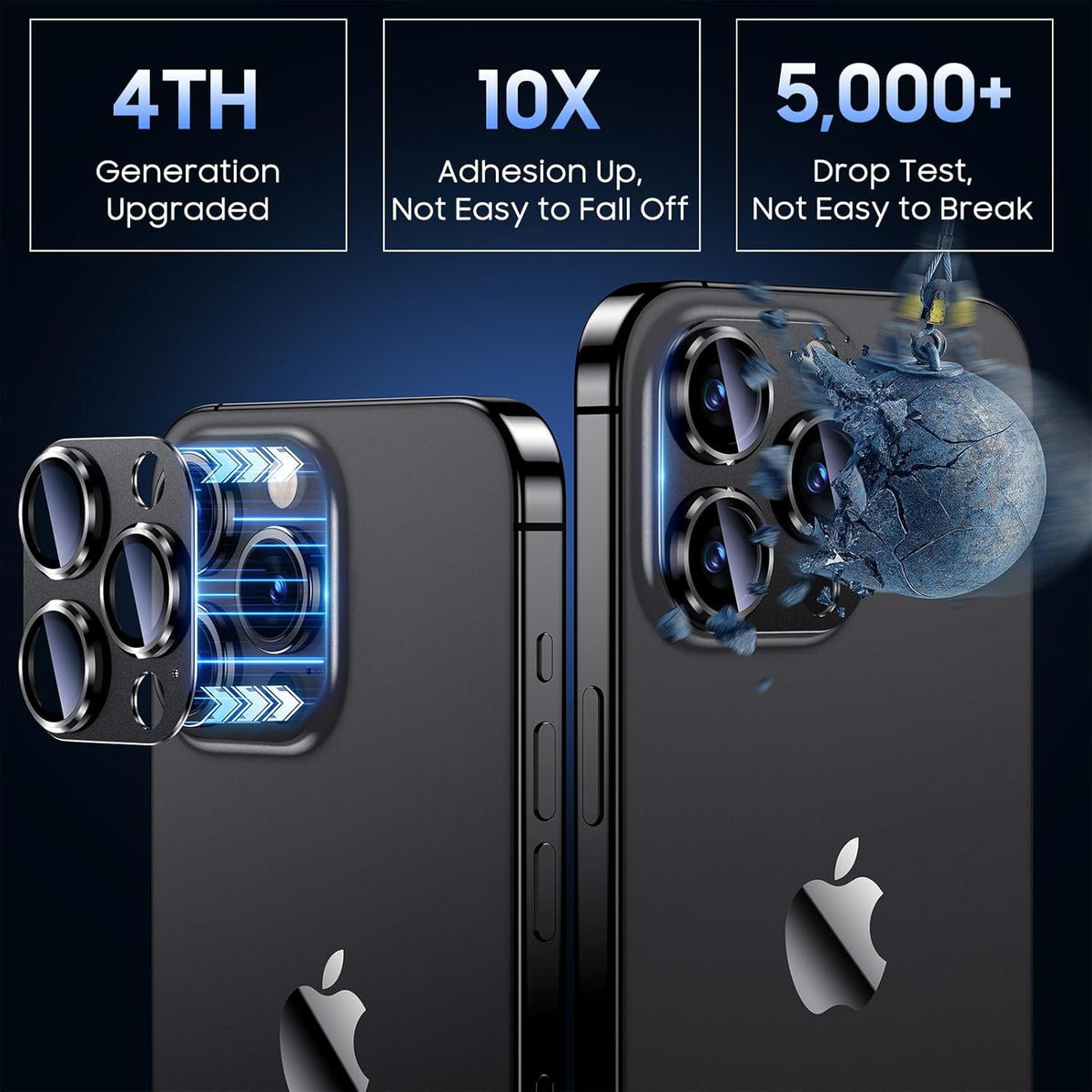 Uyiton Compatible with iPhone 15 Pro/iPhone 15 Pro Max Camera Lens Protector, [Not Easy to Break][Strong Adsorption][Case-Friendly] Metal Tempered Glass Rear Camera Screen Cover - Black, 2 Pack