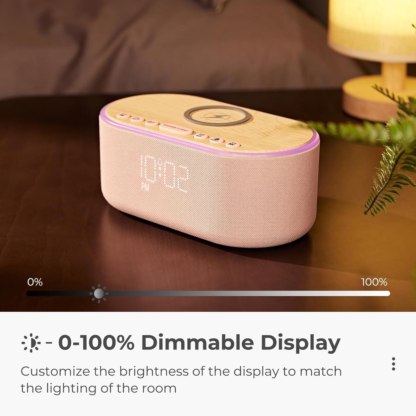 uscce Alarm Clock Bluetooth FM Radio: 10W Stereo Sound Speaker - Fast Wireless Charging for iPhone Samsung - Dimmable Clock Radio for Bedroom