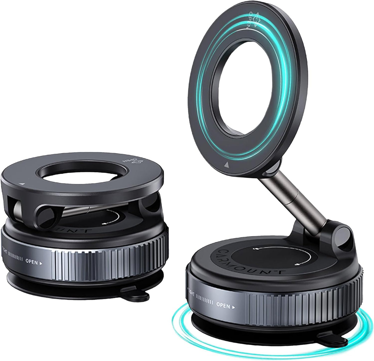 CARMOUNT Clutch–X One – Cell Phone Car Mount for iPhone – 360° Magnetic Phone Holder for Car, 96LBS Suction Cup Phone Mount for Car & Phone Holder for Desk, Metal Strut (Black)