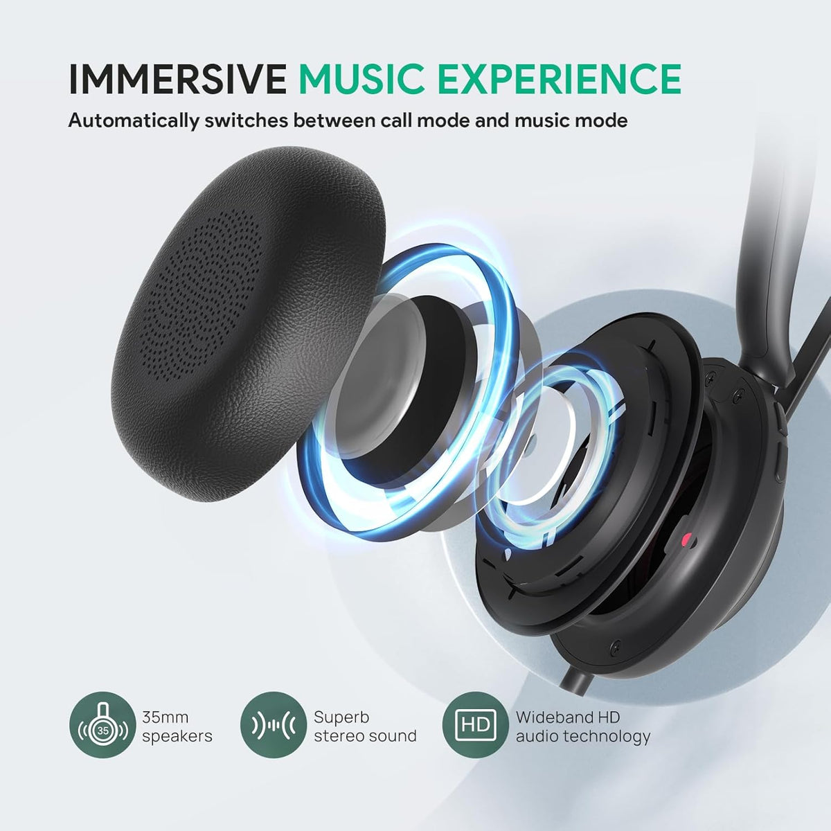 Yealink UH35 USB Headset for PC, Wired Headphones with Noise Cancelling Microphone, Certified Teams, All-Day Comfort Design, Stereo Headset for Home Office Online Meeting, Easy Mute, Busylight