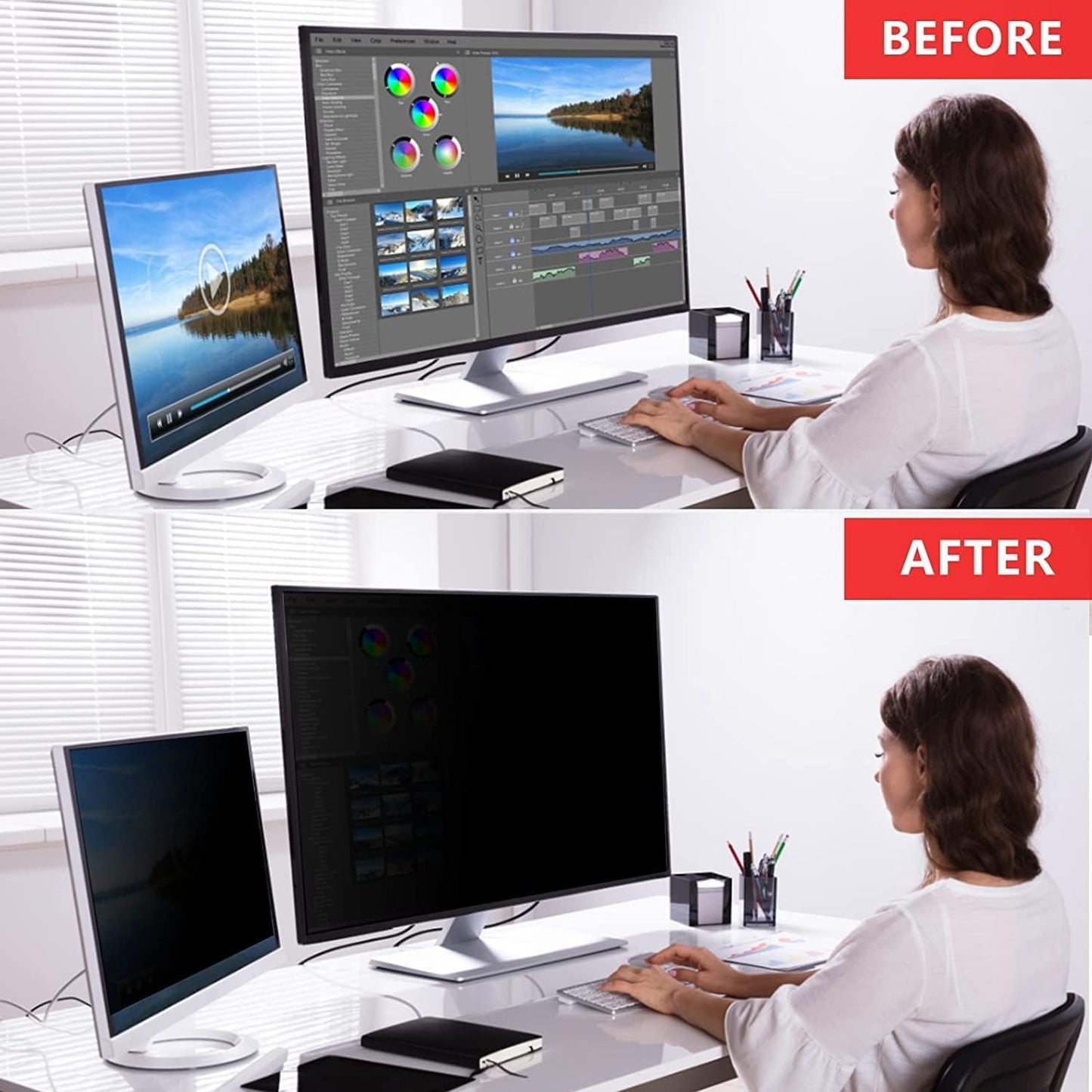 [2 Pack] Easges 23.8 Inch Computer Privacy Screen Filter for 16:9 Aspect Ratio, Eye Protection, Anti-Glare, Anti-Blue Light Computer Monitor Privacy Filter, Removable Anti-Scratch 23.8" Protector Film