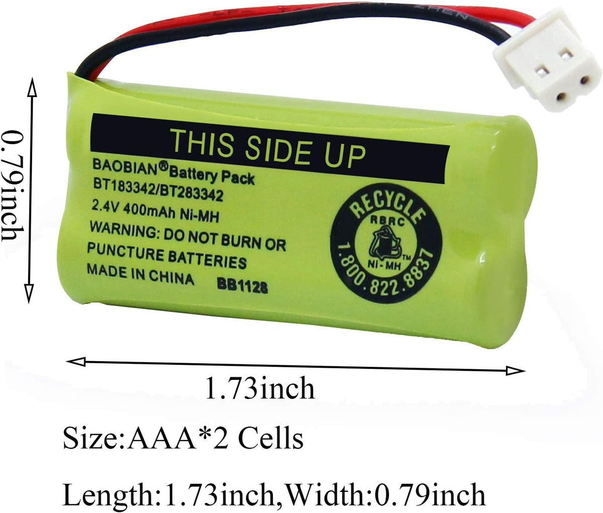 BT183342/BT283342 2.4V 400mAh Ni-MH BT166342/BT266342 BT162342/BT262342 Cordless Phone Pack CS6709 CS6609 CS6509 CS6409 EL52100 EL50003 (3 Pack)