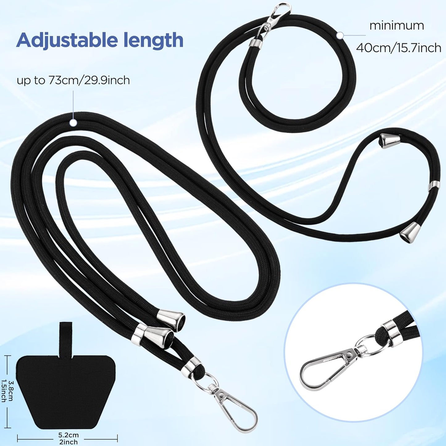 CACOE Phone Lanyard-2 PCS Adjustable Neck Strap,Universal Crossbody Multifuctional Cell Phone Lanyards Compatible with Most Smartphones(Black+Light Blue)