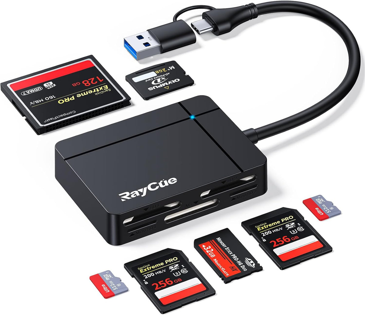 RayCue USB C USB3.0 Multi SD Card Reader, 7 in1 Memory Card Reader for SD/TF/CF/XD/MS, Drive Free for iPhone 15 pro/max, MacBook Pro/Air 2023, iPad Pro, iMac, S23, XPS 17, Surface Book 3 and More