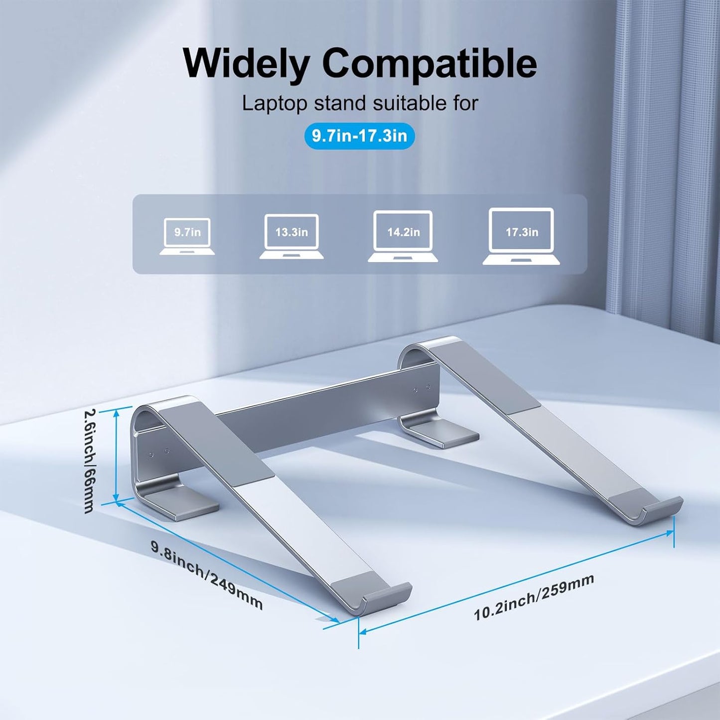 Laptop Stand for Desk, Aluminum Laptop Riser, Ergonomic Computer Stand Compatible with for MacBook Pro/Air, Dell, HP, Lenovo, 10-17.3'' (Silver)