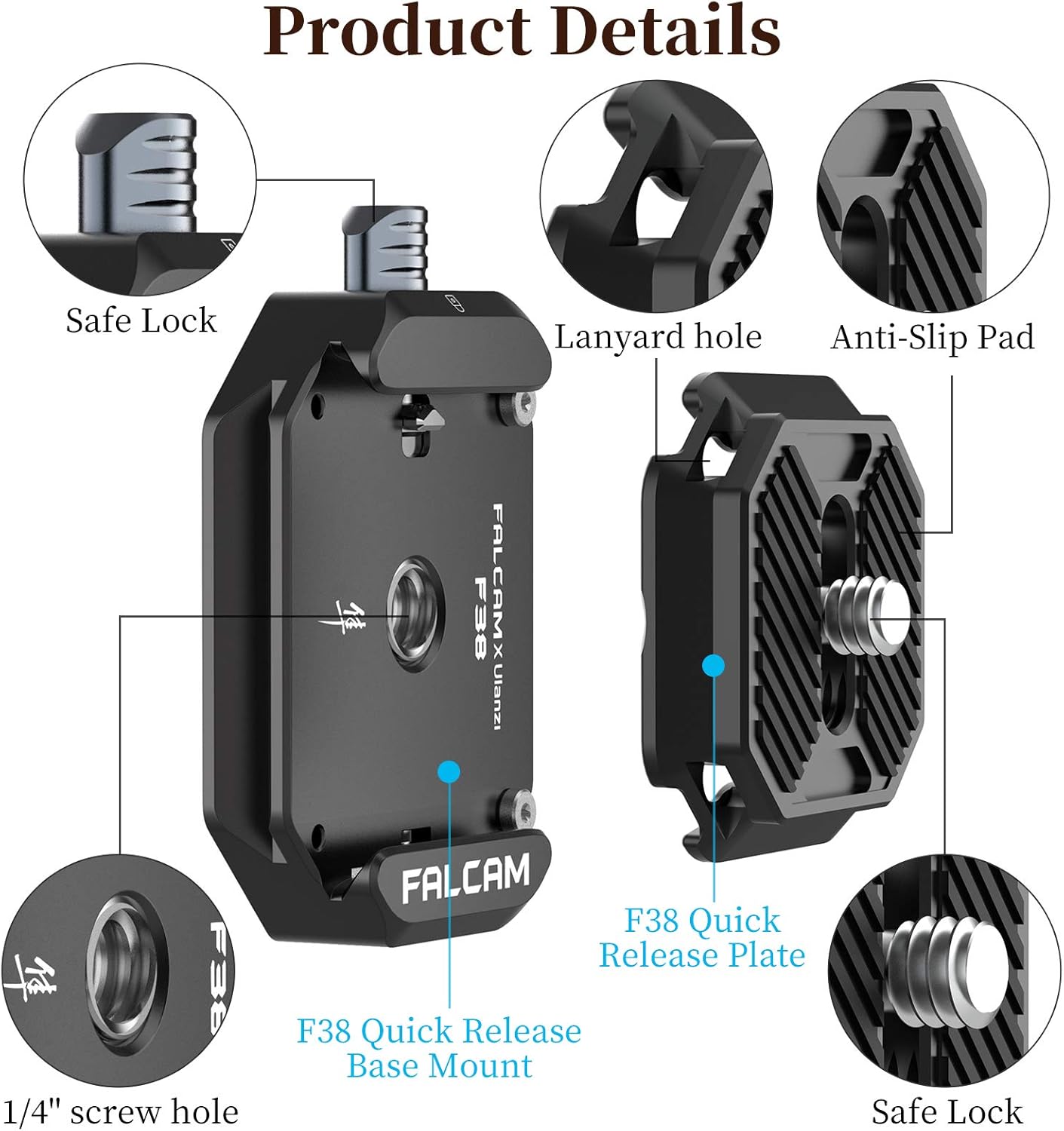 ULANZI F38 Camera Quick Release Plate w 1/4" to 3/8" Screw Thread, Quick Release System QR Plate Camera Tripod Mount Adapter for Sony Canon Monopod DSLR Stabilizer Slider DJI Switch Between Stablizer