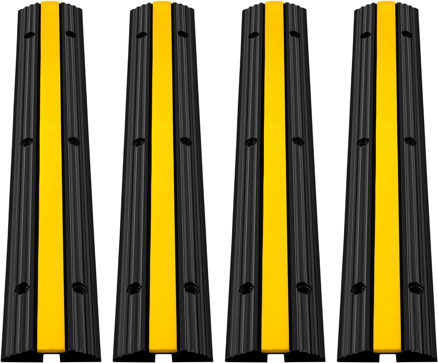 Happybuy 4 Pack of 1-Channel Rubber Cable Protector Ramps Heavy Duty 18000Lbs Load Capacity Cable Wire Cord Cover Ramp Speed Bump Driveway Hose Cable Ramp Protective Cover