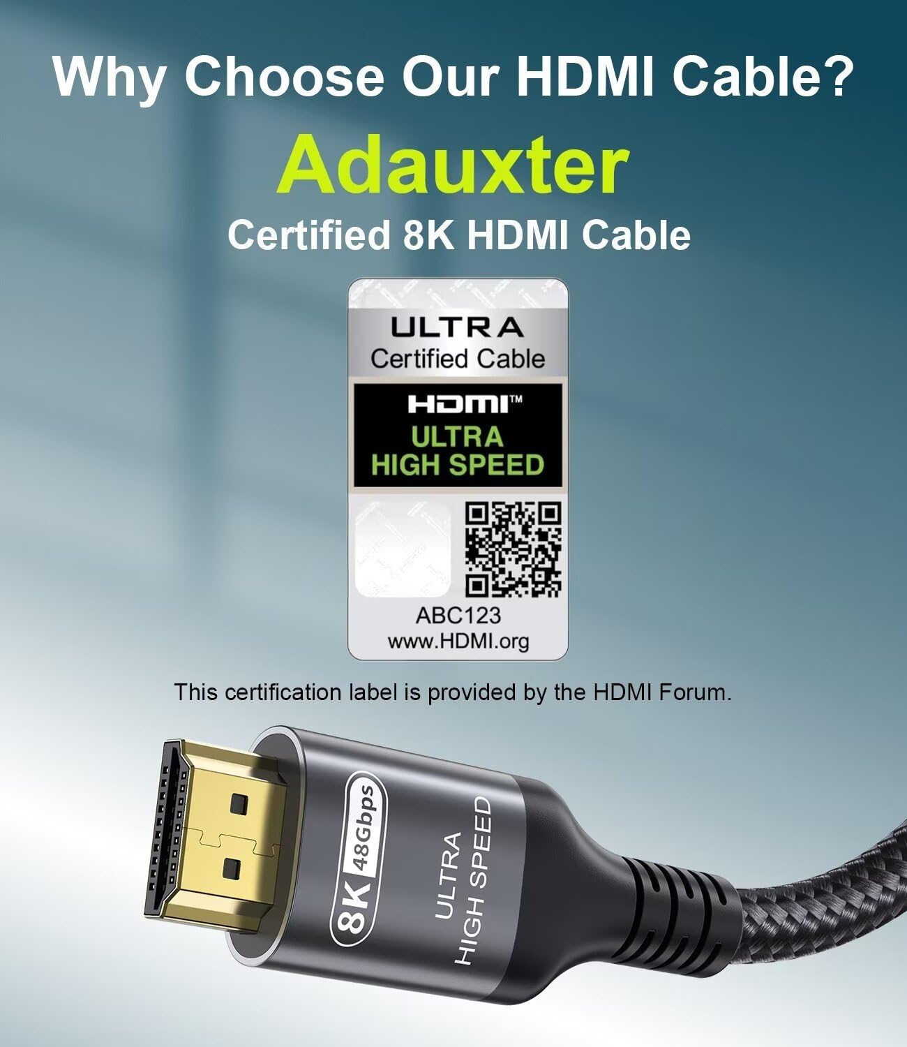 Certified 10K 8K HDMI 2.1 Cable 13 FT, 48Gbps Ultra High Speed HDMI Cable with Ethernet 4K 240Hz 165Hz 144Hz 120Hz 8K60Hz eARC HDCP2.3 HDR10+ PC Laptop TV Monitor Projector