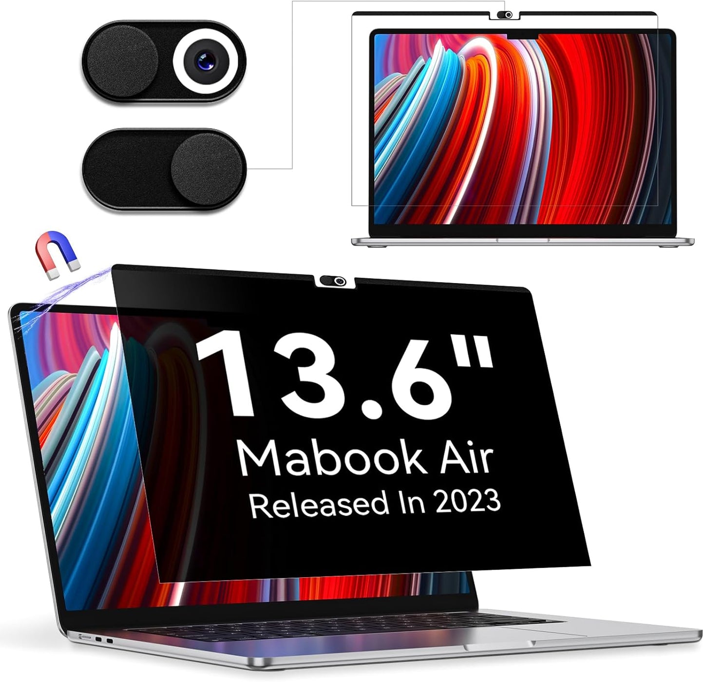 Magnetic Privacy Screen Protector Compatible with MacBook Air M2 13.6 Inch (2022 Release), Removable Anti Spy Blue Light Glare Shield Film Laptop Privacy Filter for Apple Mac Air 13" M2 (A2681)
