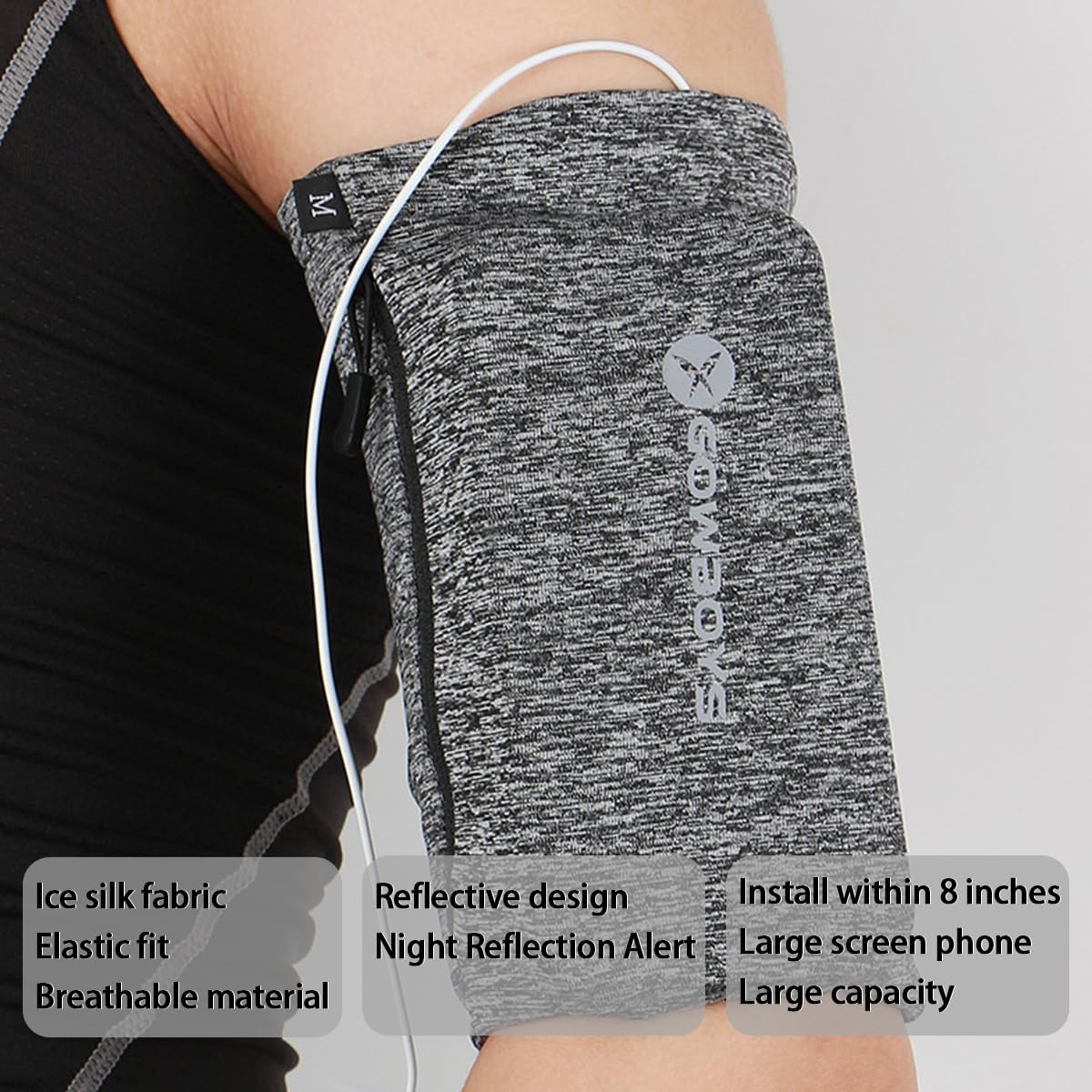 Running Phone Armband for Men Women,Universal Arm Bands for Phones Below 8 Inches,Waterproof Cell Phone Armband for Hiking,Running,Cycling,Climbing(Grey L)