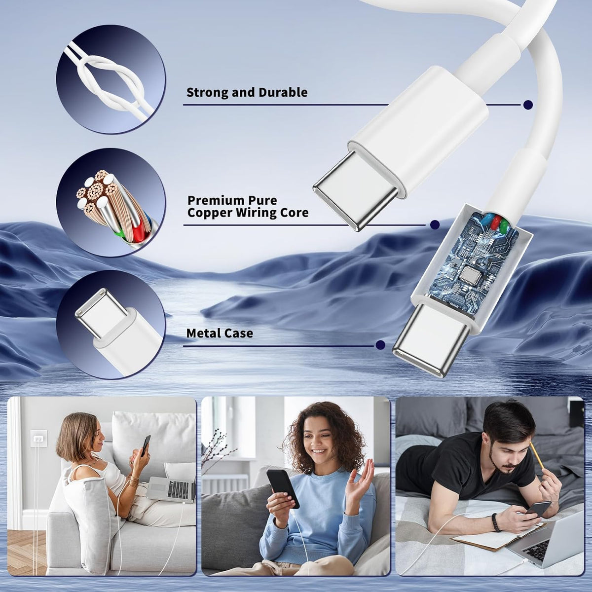 iPhone 16 15 Pro Max Charger Fast Charging,45W Dual Port USB C Fast Charger Block [2-Pack] & Extra Long 60W 3/6/10/10FT USB C Cable - PD Quick Adapter 3.0 for iPhone 16 15/16 15Pro/16 15 Plus.