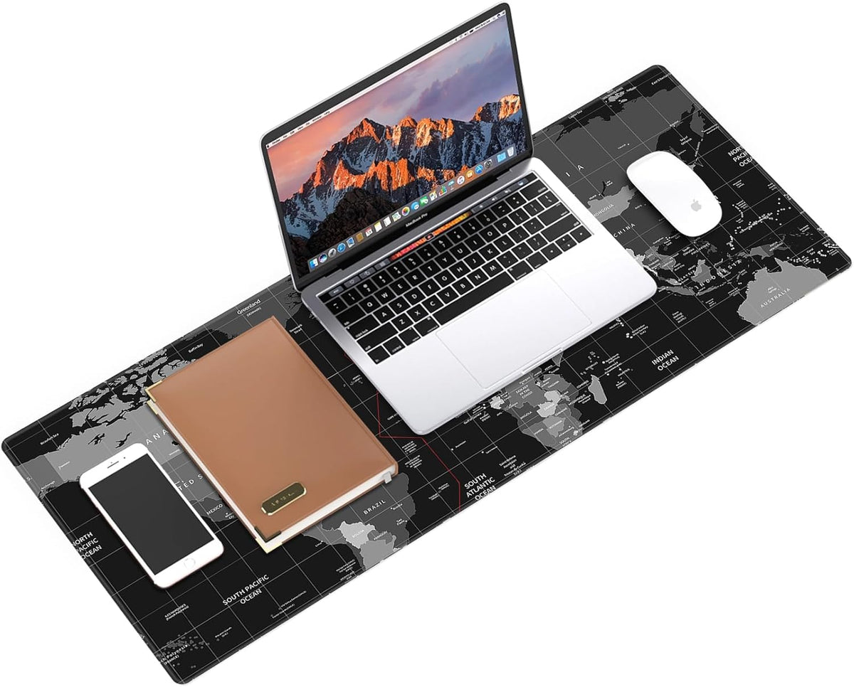 Galdas Gaming Mouse Pad XXL XL Large Long Extended Big Mousepad Non-Slip Rubber Keyboard Desk Pad with Stitched Edges for Laptop Home Office (31.5x11.8x0.08 Inch) … (Black World Map)
