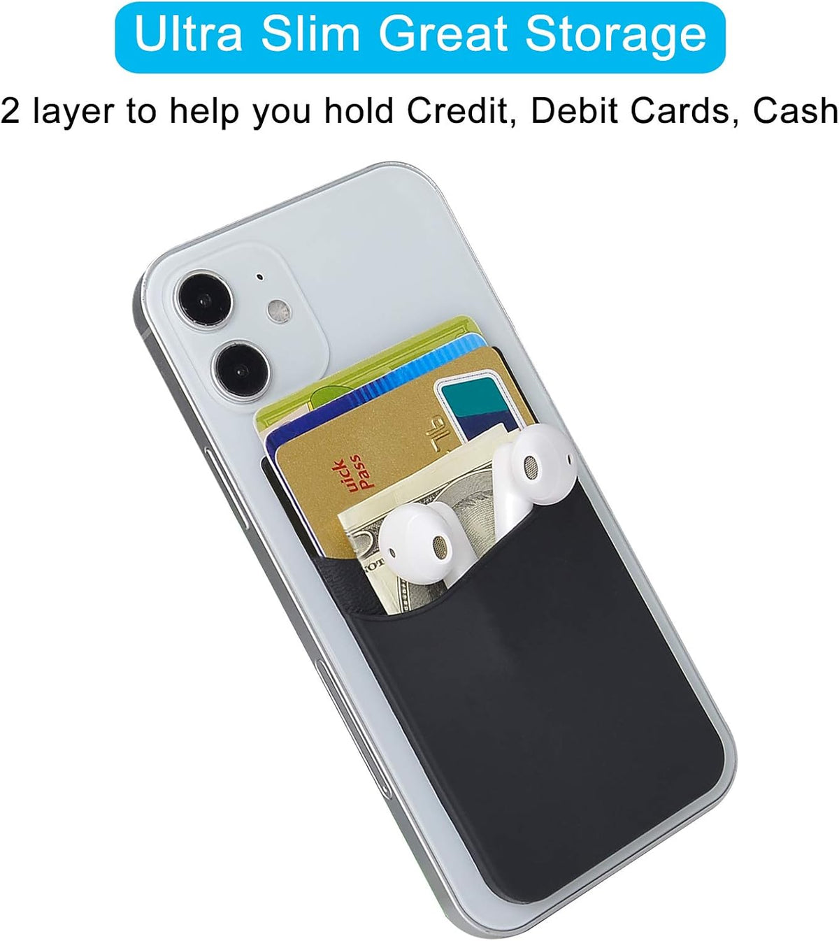 SS Phone Wallet Stick On, Adhesive Phone Card Holder Credit Card Stick on Wallet 2 Pocket Sleeve Suitable for iPhone, Samsung, Most Smartphones 6 Pack