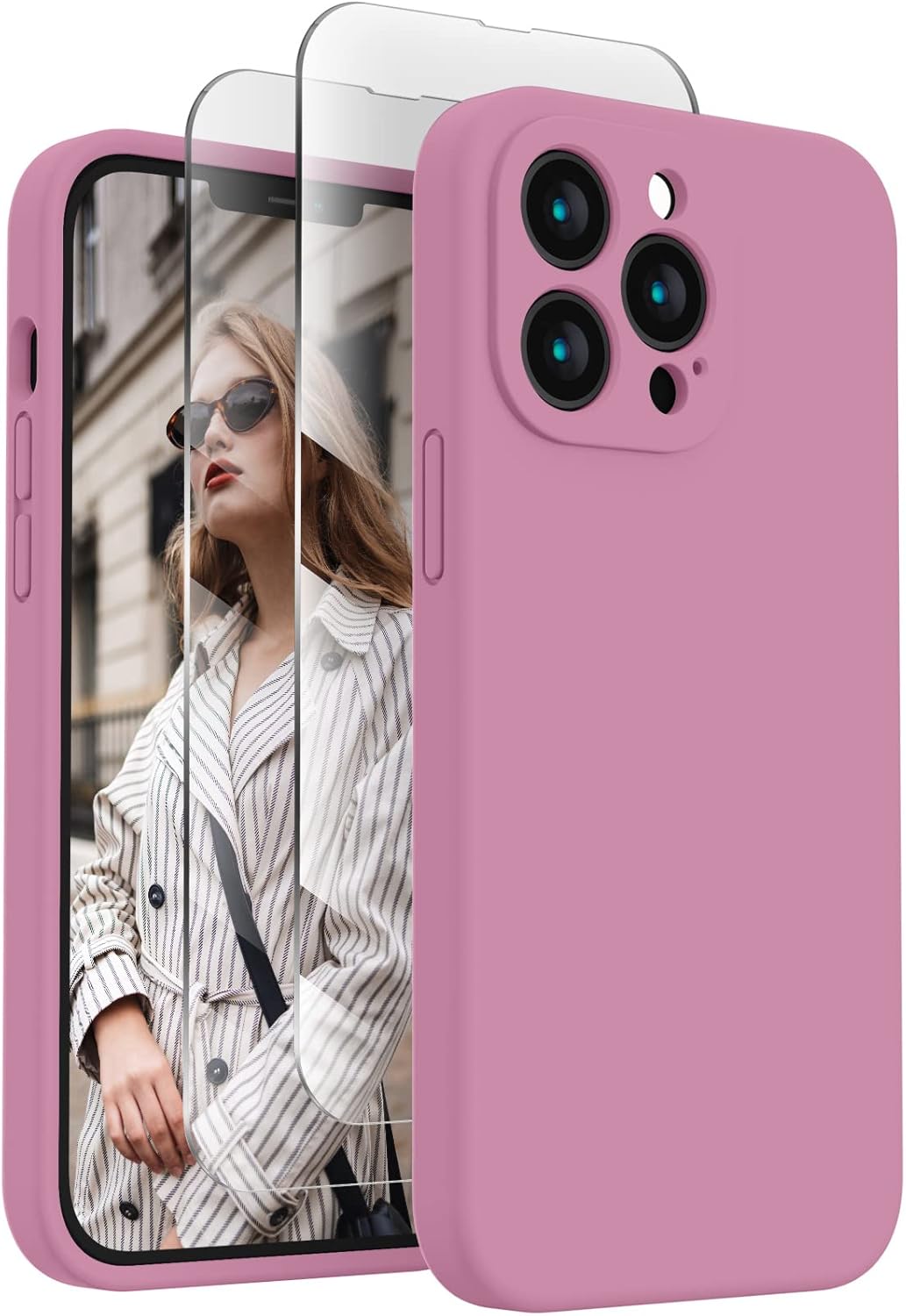 FireNova Designed for iPhone 13 Pro Max Case, Silicone [Camera Protection] Phone Case with [2 Screen Protectors], Soft Anti-Scratch Microfiber Lining Inside, 6.7 inch, Lilac Purple