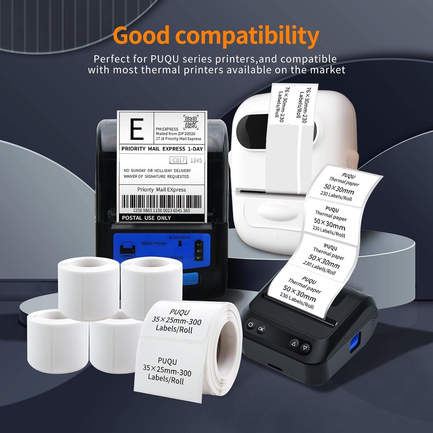 PUQU 30x70mm Direct Thermal Sticker Labels, Self-Adhesive All-Purpose Label Maker Tape, Compatible with AQ Series Label Printer, Refills Standard Laminated Office Labeling, 3 Rolls, 330 Labels
