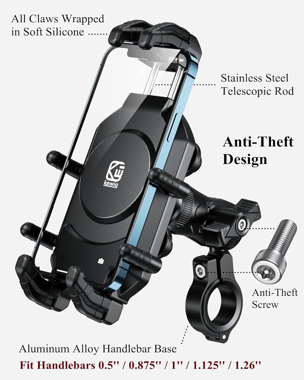 BRCOVAN Motorcycle Phone Mount Holder with Vibration Dampener & High-Speed Secure Lock, Anti-Theft Handlebar Cellphone Cradle for Bike Bicycle Scooter ATV, Adjustable Size, Fit 5.4-7.2'' Smartphone