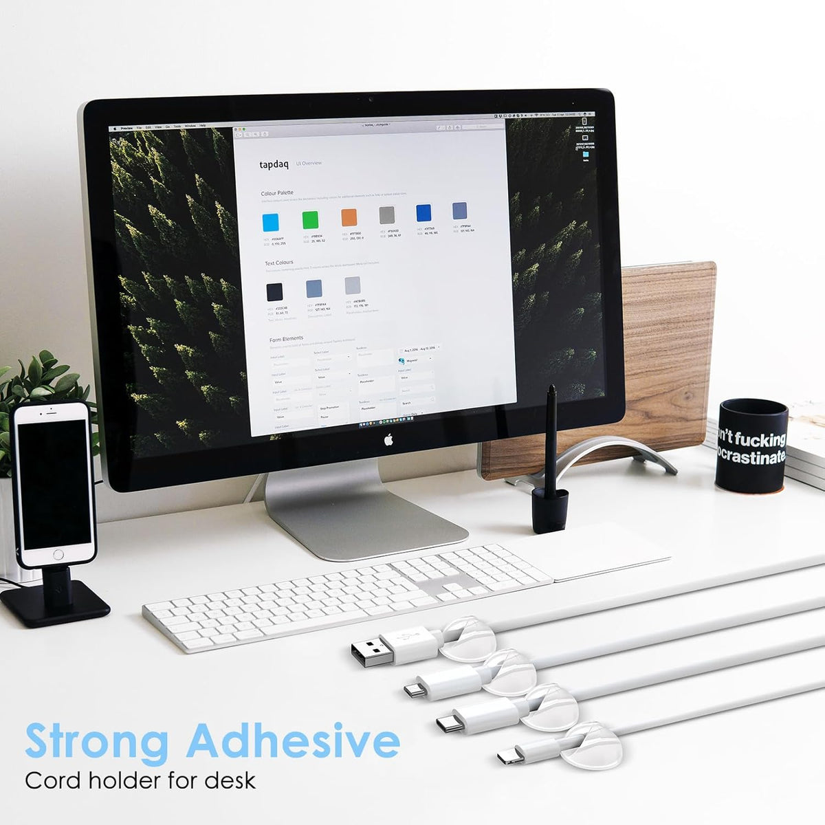 12 Pack Cable Clips, Znben Clear Cord Organizer Holder Adhesive Cord Management Charger Wire Holder Clips for Desk, Home, Office, Car, Cubicle, Nightstand