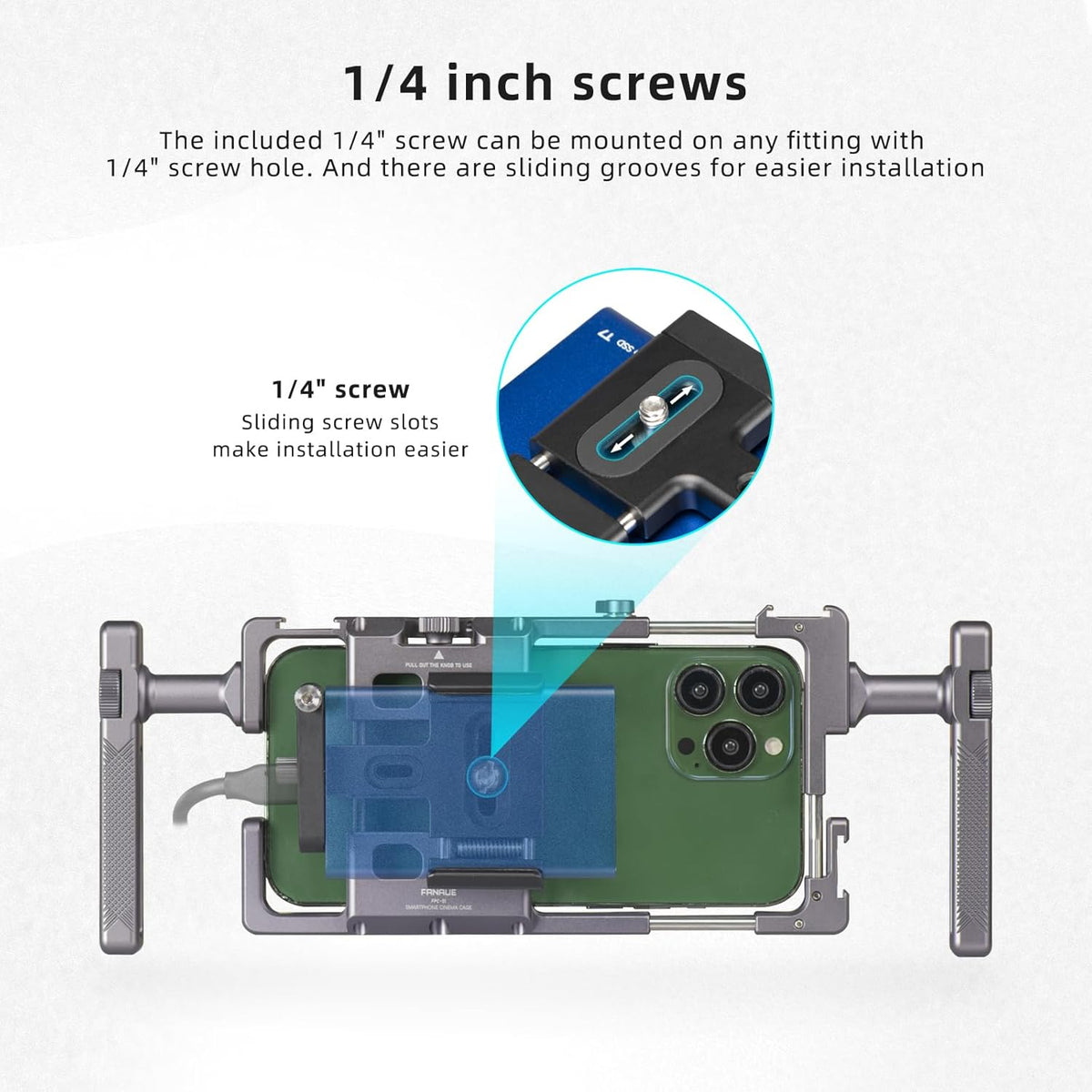 FANAUE SSD Mount Bracket SSD Holder with Cold Shoe Cable Clamp, 1.5"-2.1" for Samsung T5 T7 SSD SanDisk Compatible with BMPCC 4K /6K /6K Pro Camera Cage