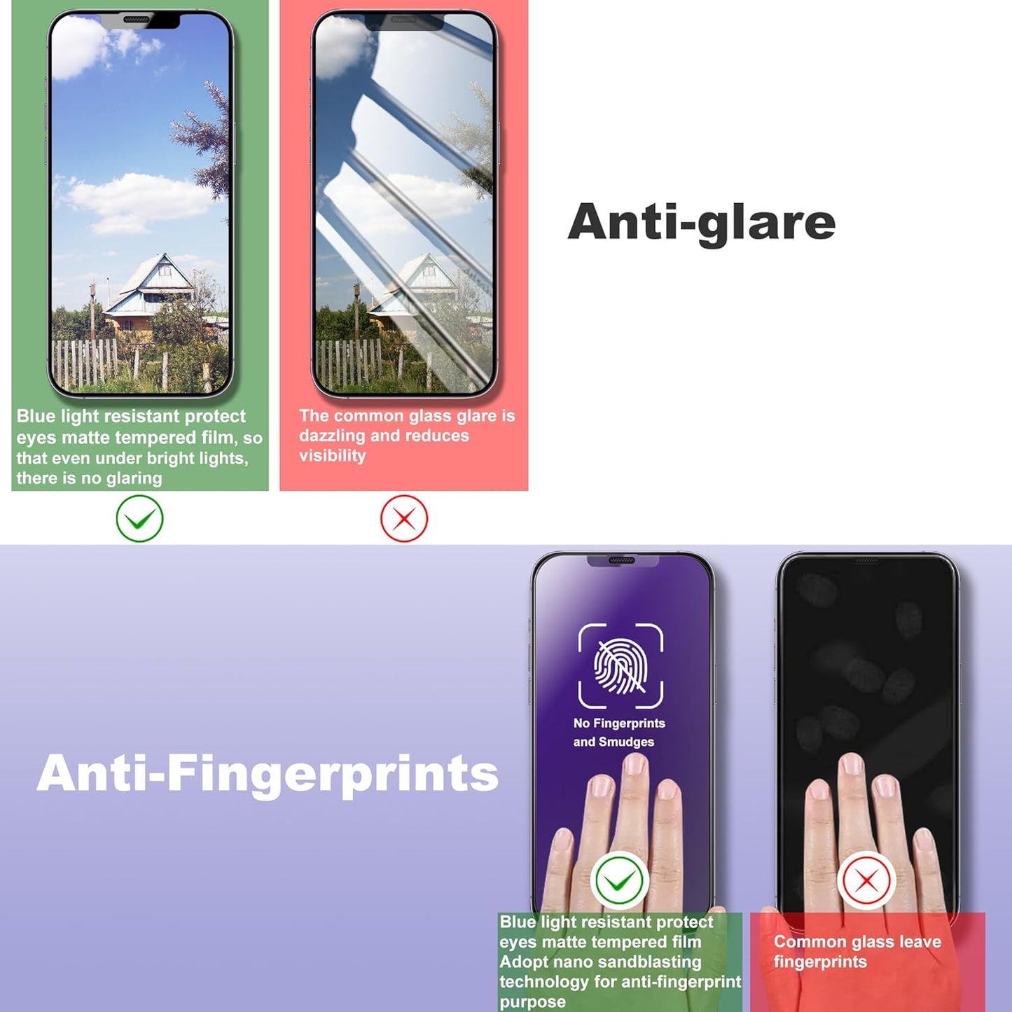 2 Pack Anti Blue Light Matte Screen Protector for iPhone 11 Pro and iPhone xs and iPhone x 5.8-Inch Auto Dust Removal, No Bubbles, Tempered Glass Film, Easy Installation