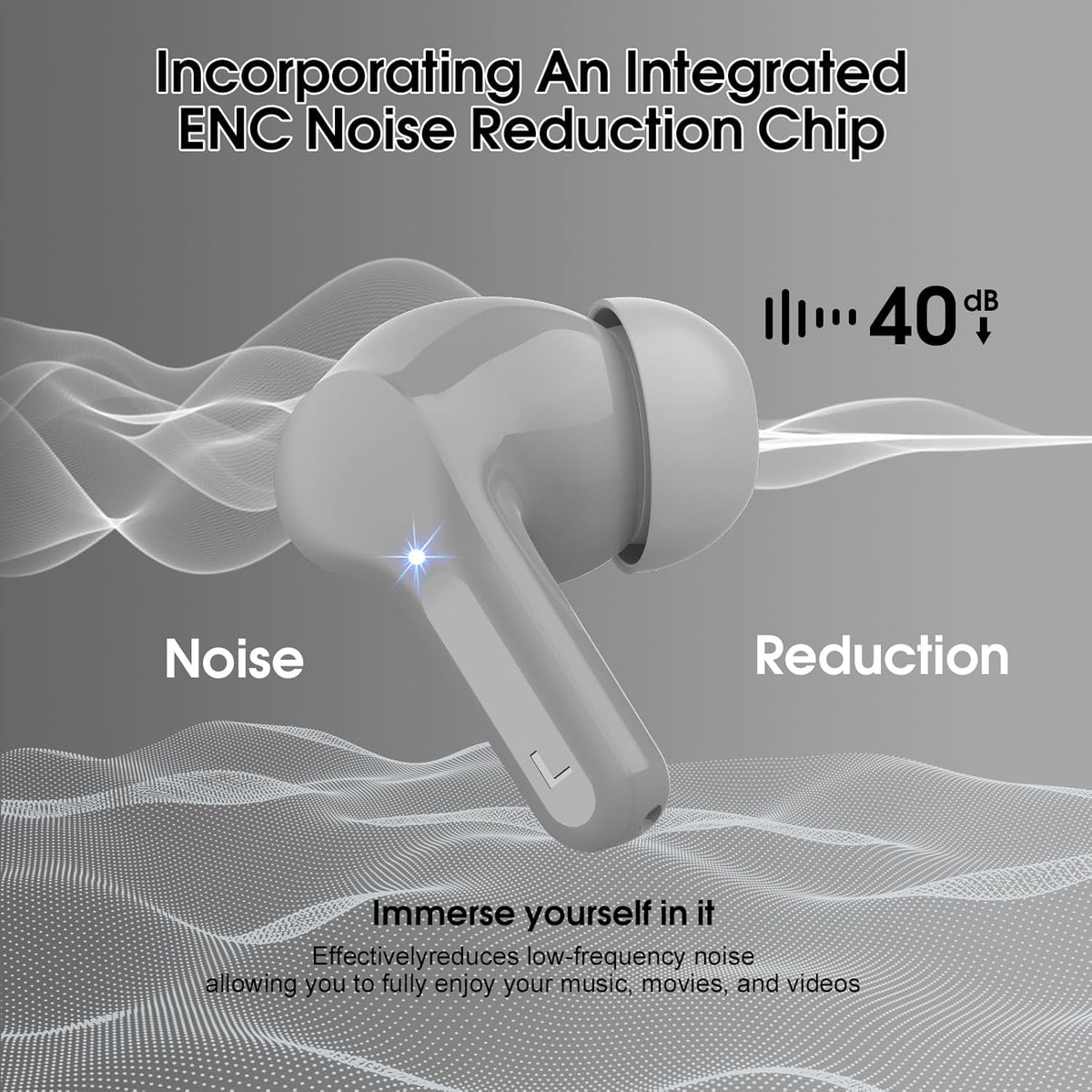 Wireless Earbuds, Bluetooth 5.4 Headphones HiFi Stereo, Bluetooth Earbuds with ENC Noise Cancelling Mic, IP7 Waterproof in Ear Earphones, 48H, LED Display Ear buds for Pad Workout Sports, Grey