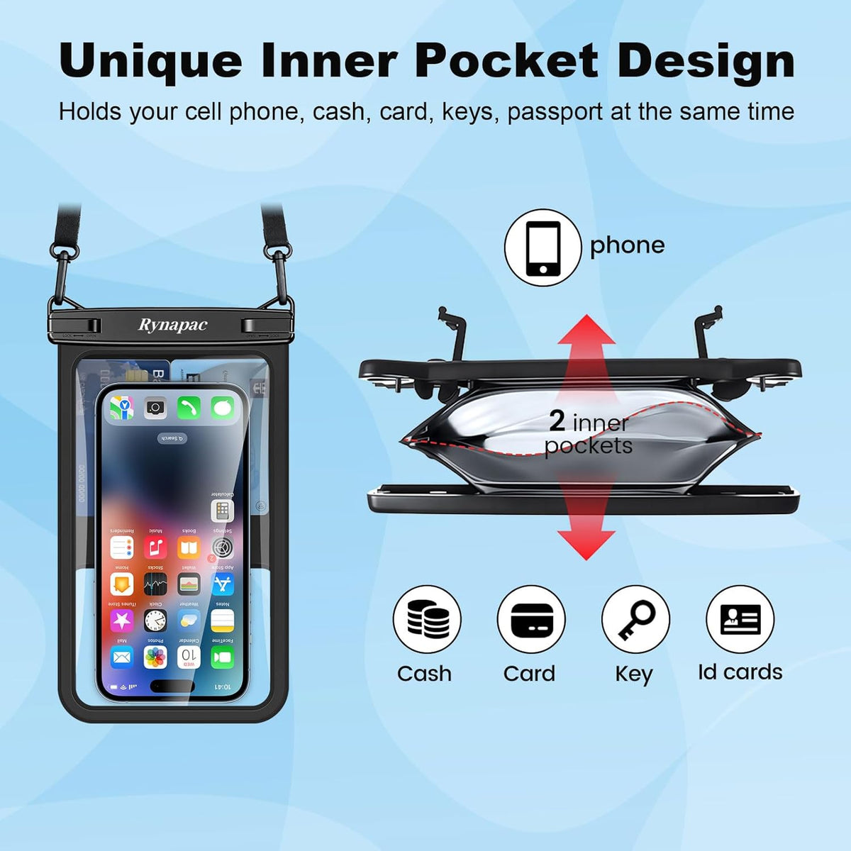 Waterproof Phone Pouch - 8.5in Waterproof Phone Case with Lanyard, IPX8 Cell Phone Dry Bag Beach Essentials for iPhone 16 15 14 13 12 Pro Max, Galaxy S24 S23 S22 S21 Series, 2 Pack