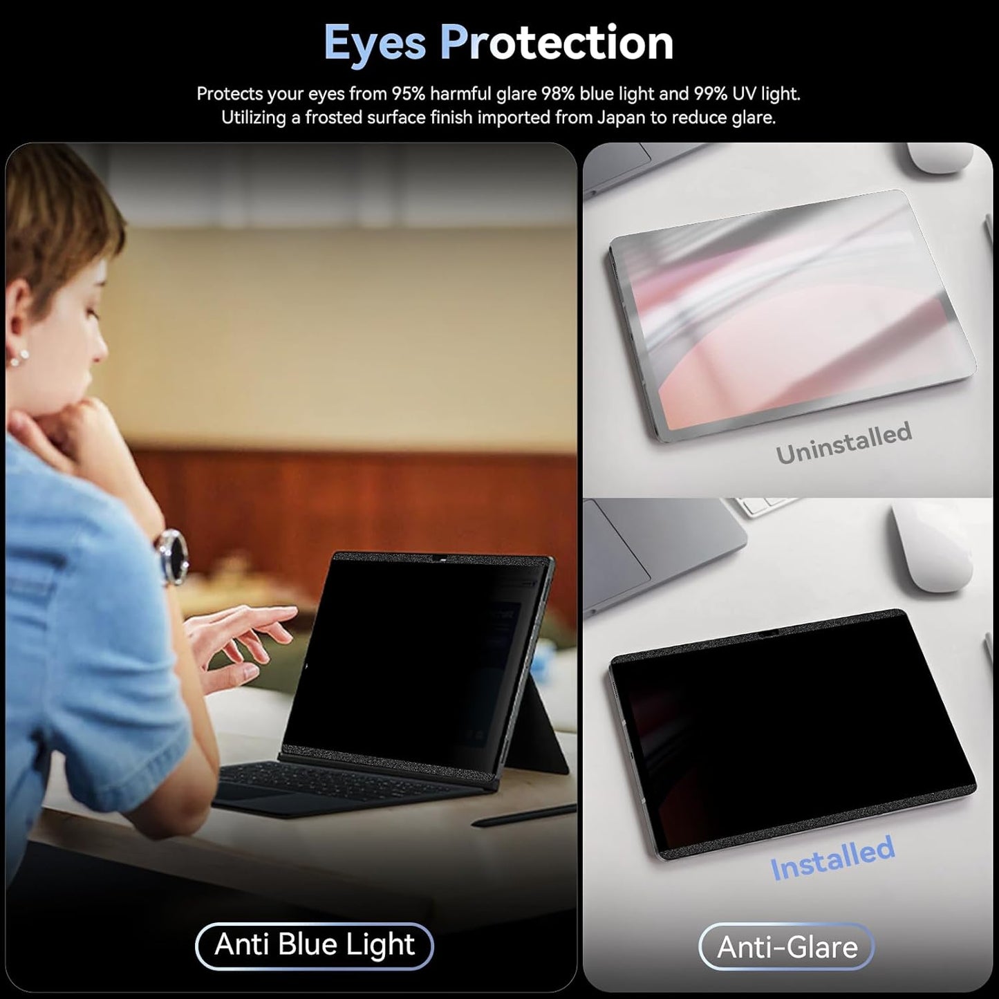 Magnetic Privacy Screen Protector for Samsung Galaxy Tab S9 Plus/Tab S9 FE+ Plus/S7 FE 5G / S8/S7 Plus 12.4 Inch Filter Anti Glare Blue Light Screen Removable Screen Protector,Anti-Spy,Bubble Free