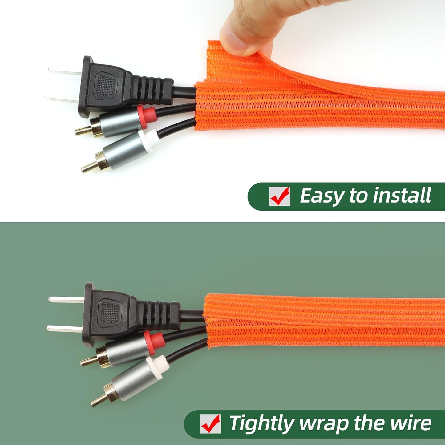 Split Wire Loom Tubing, Cable Protector Sleeve, Braided Cable Management for TV/Computer/Home Theater/Engine Bay, Cord Protectors from Pets No Chew (Orange, 3/4"-10ft)